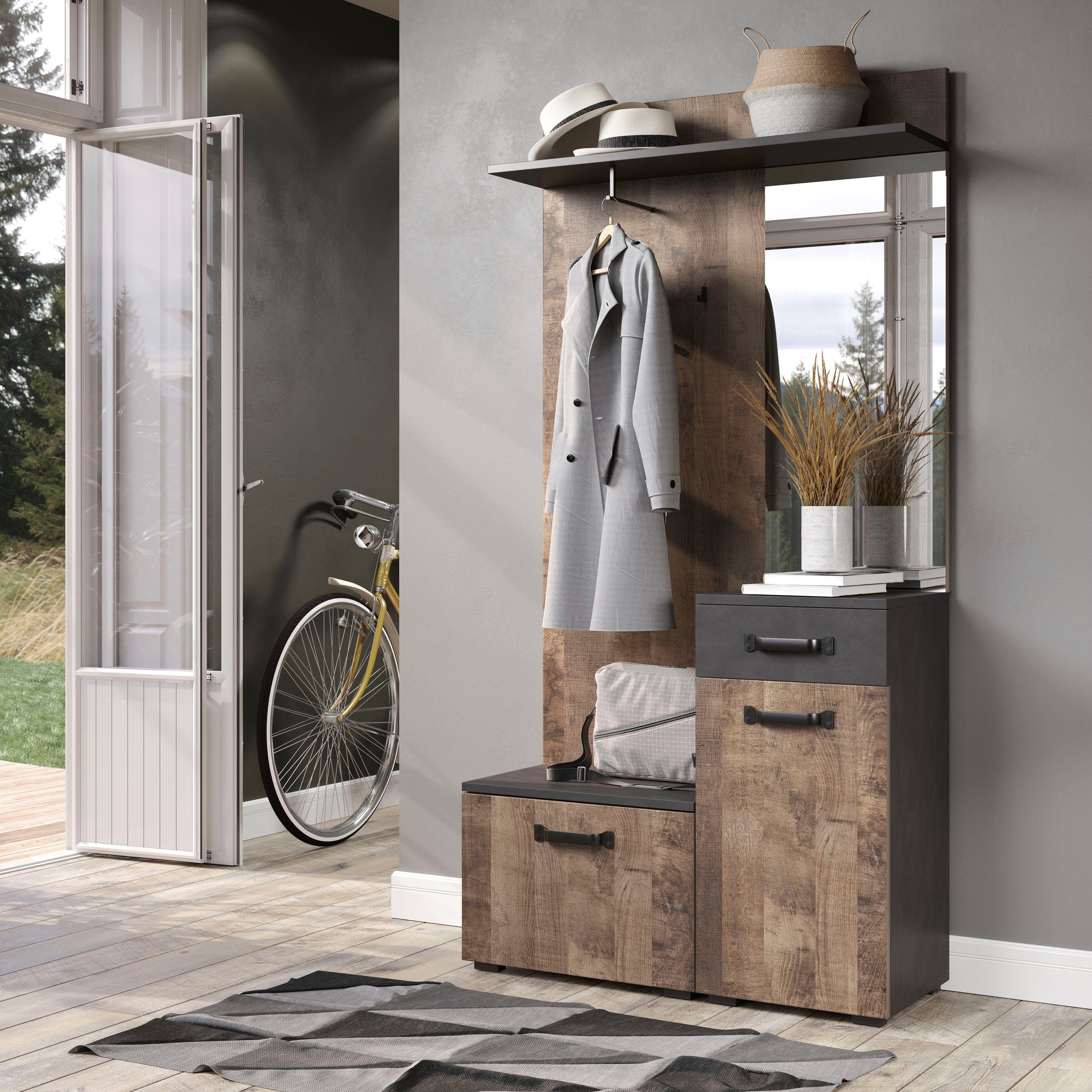 trendteam Garderobenschrank Smile Kompaktgarderobe mit Spiegel und Schubkasten