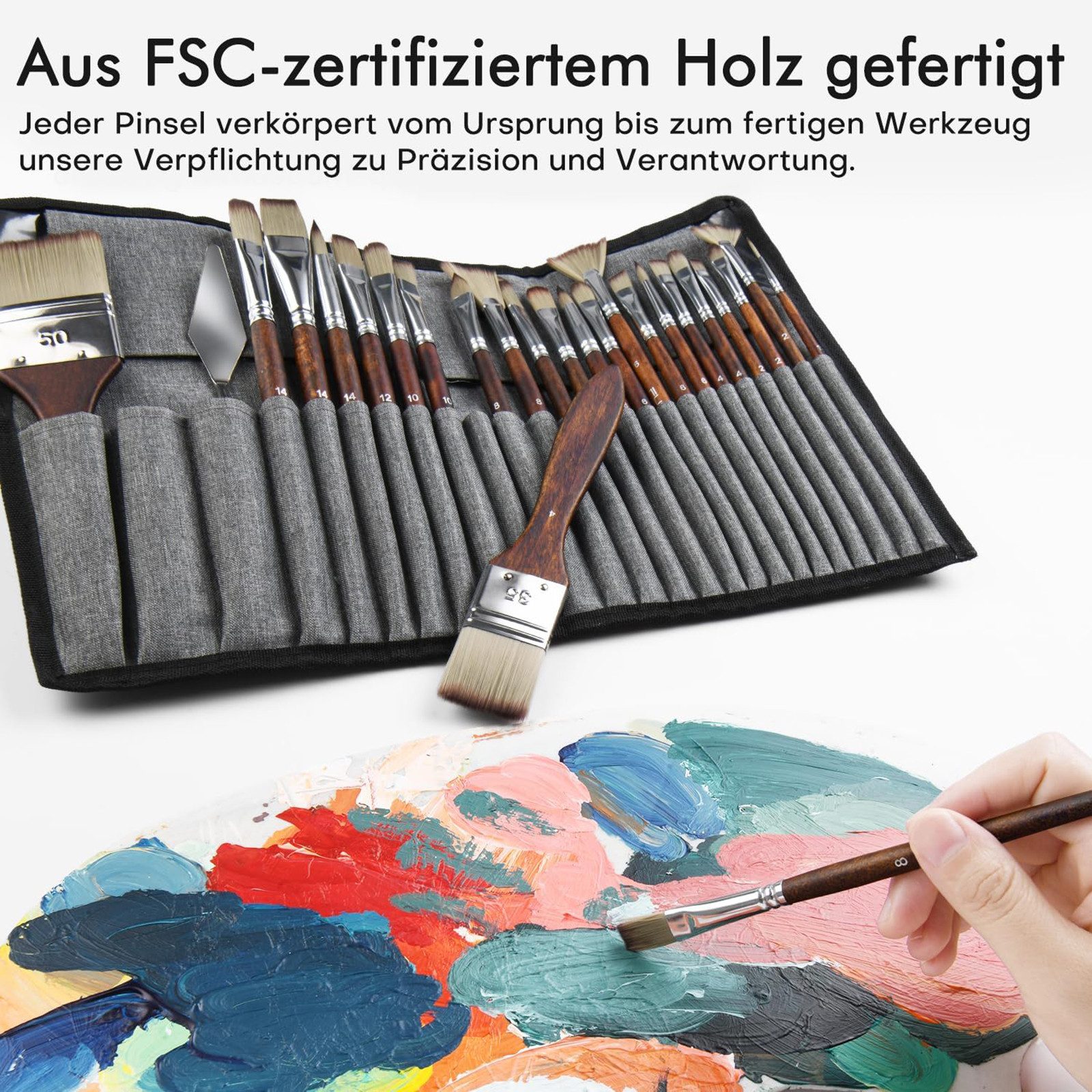 SURFOU Malpinsel pinselset acrylfarben 25-teiliges Künstler Pinselset mit Tasche, Inkl. Malmesser, Synthetik & Birkholzpinsel, ideal für Anfänger & DIY