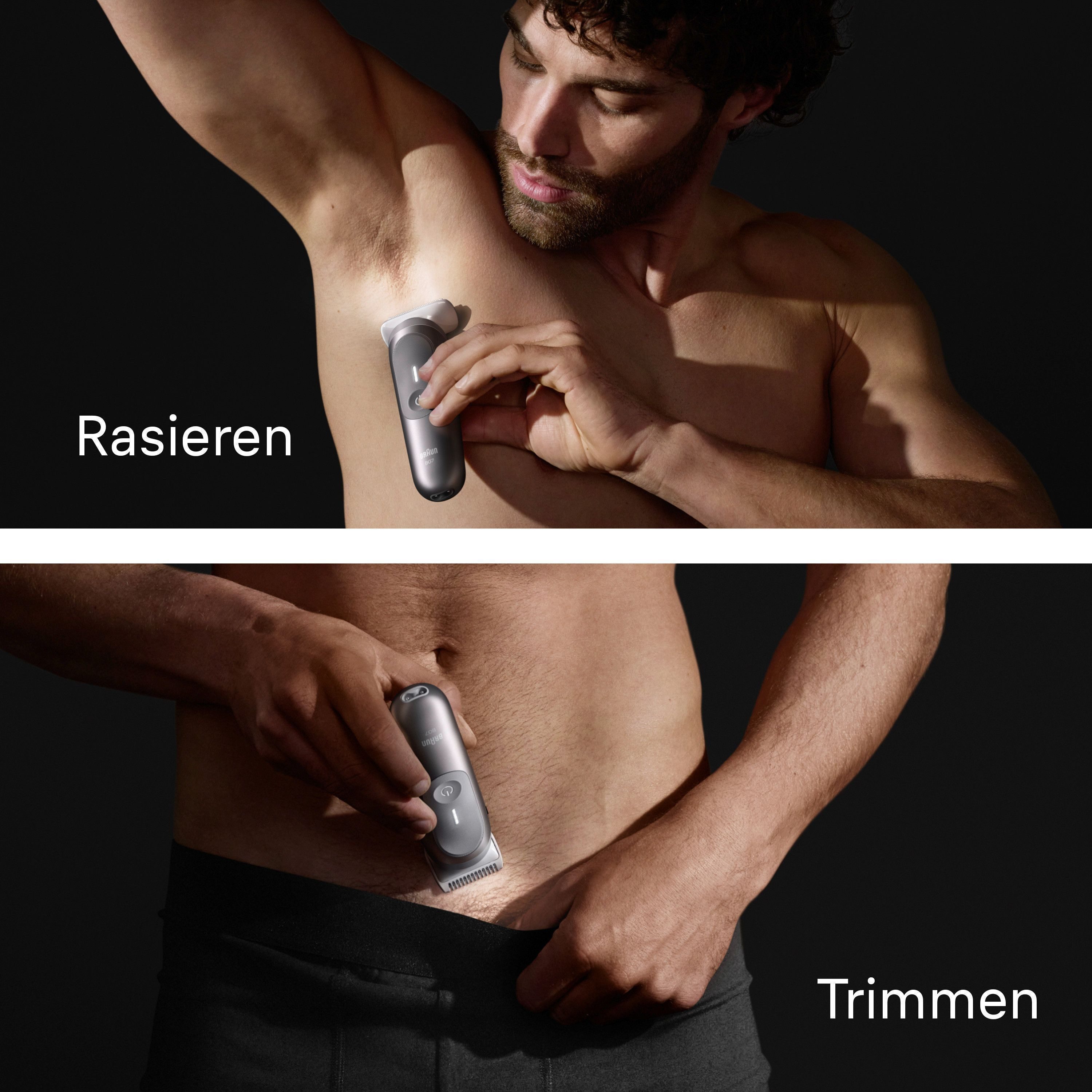 Braun Haarschneider Body Groomer BG7550, mit Smartlight & SkinGuard, 100 Min Akku, wasserdicht grau