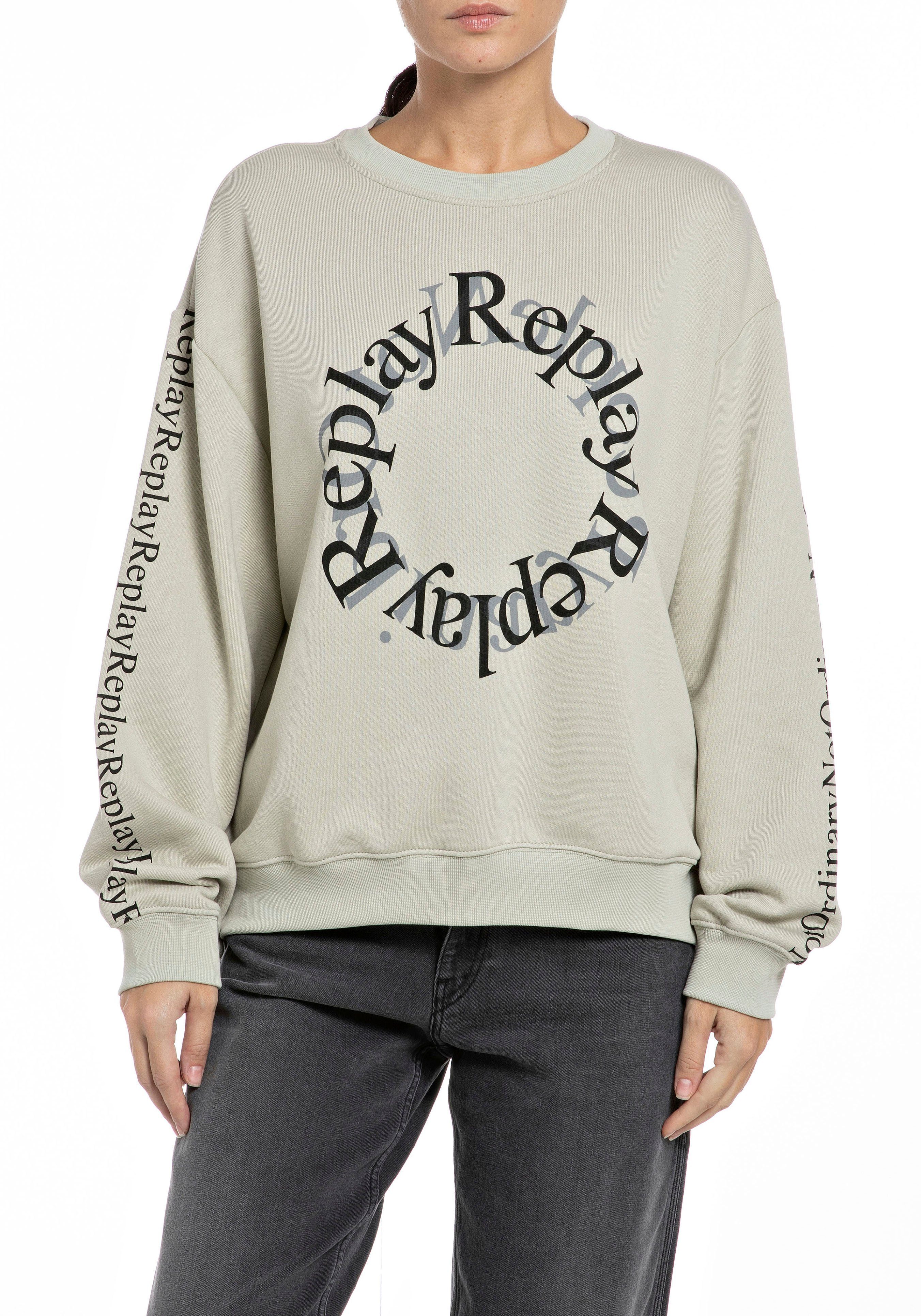 Replay Sweatshirt mit Markenprint in Kontrast vorn und an den Ärmeln