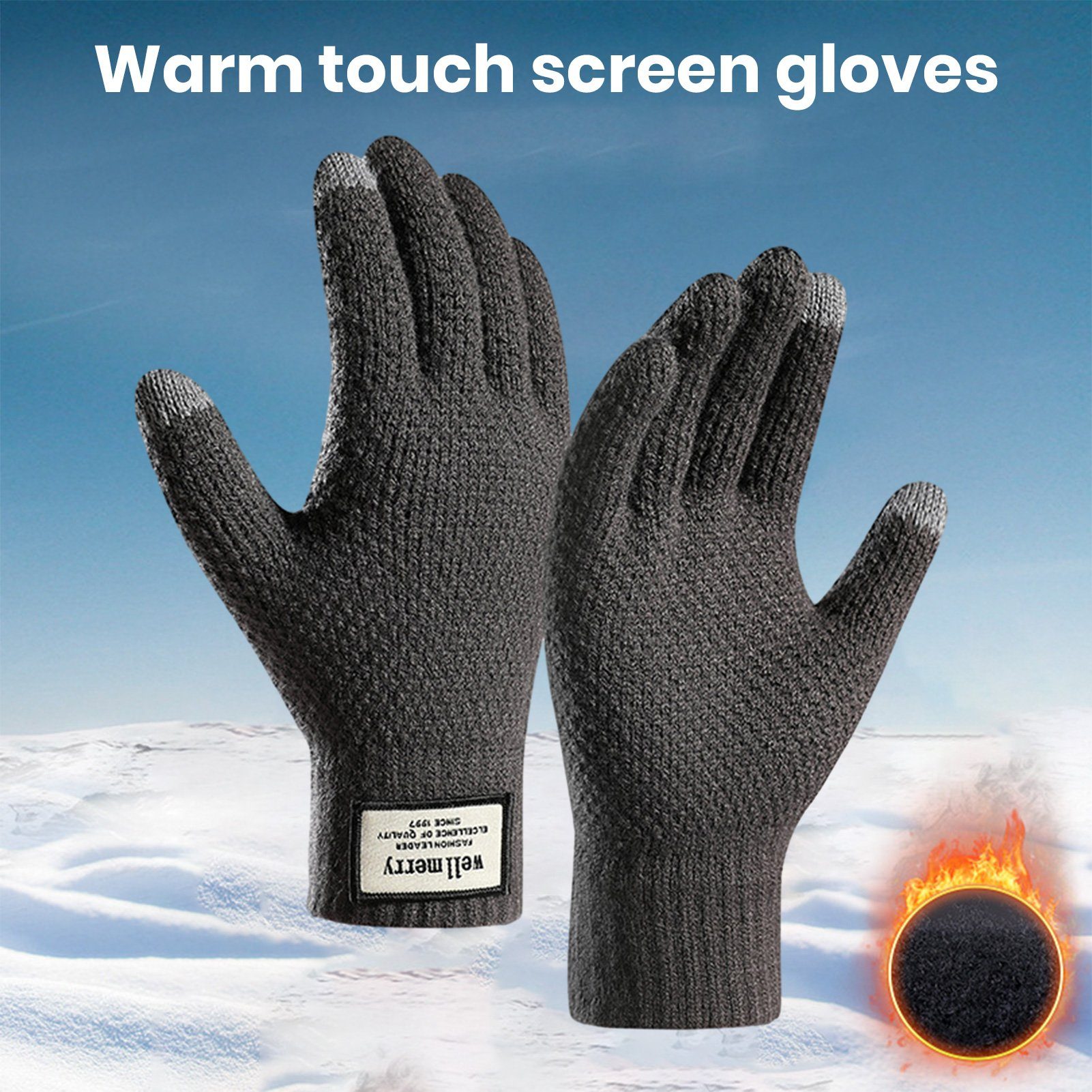 Zum Rutaqian Warme Skifahren für & Damen (Doppelt Strickhandschuhe Winterhandschuhe Herren, Anti-Rutsch Laufen Verdickte Touchscreen, Elastische Fleece-Arbeitshandschuhe, Verdickte Radfahren) Strickhandschuhe Dunkelgrau