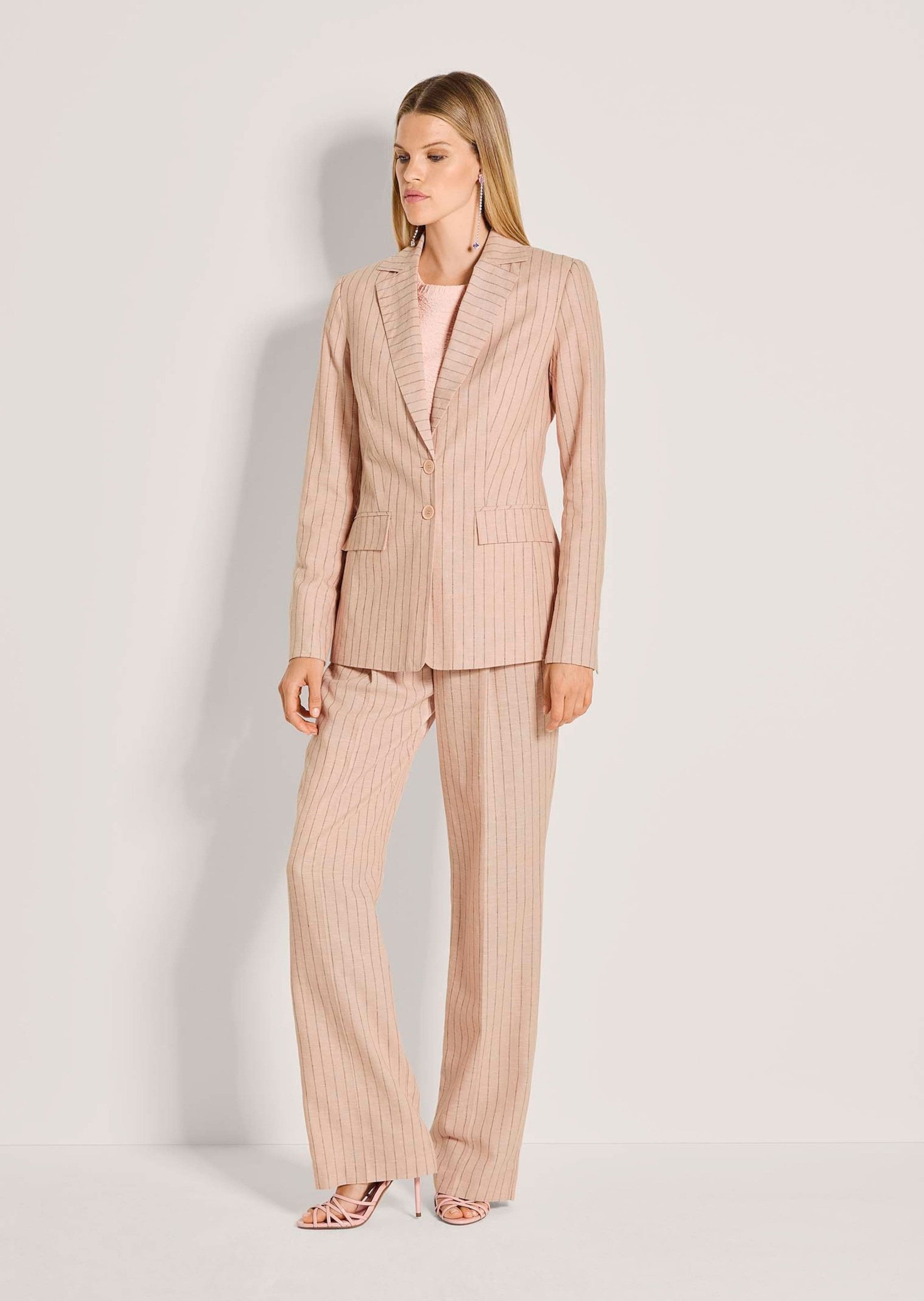 MADELEINE Kurzblazer Eleganter Longblazer mit Nadelstreifen Leinenblazer mit Reverskragen, Taschen, Knopfverschluss und Langarm