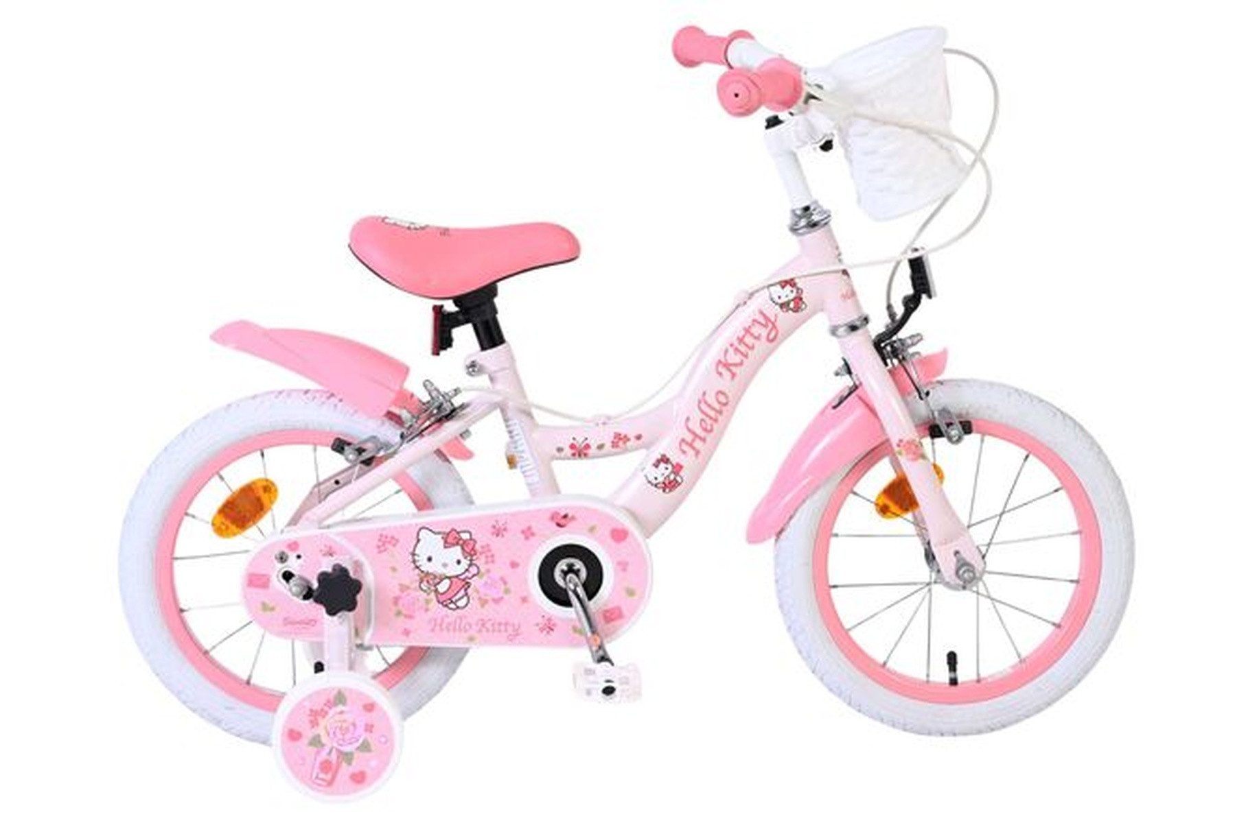 Kinderfahrrad Hello Kitty Mädchen 14 Zoll Rosa mit zwei Handbremsen mit Stützrädern