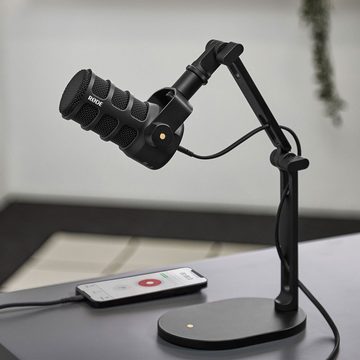 RØDE Streaming-Mikrofon Podmic USB (mit DS-2 Desktop-Stativ), und Tuch