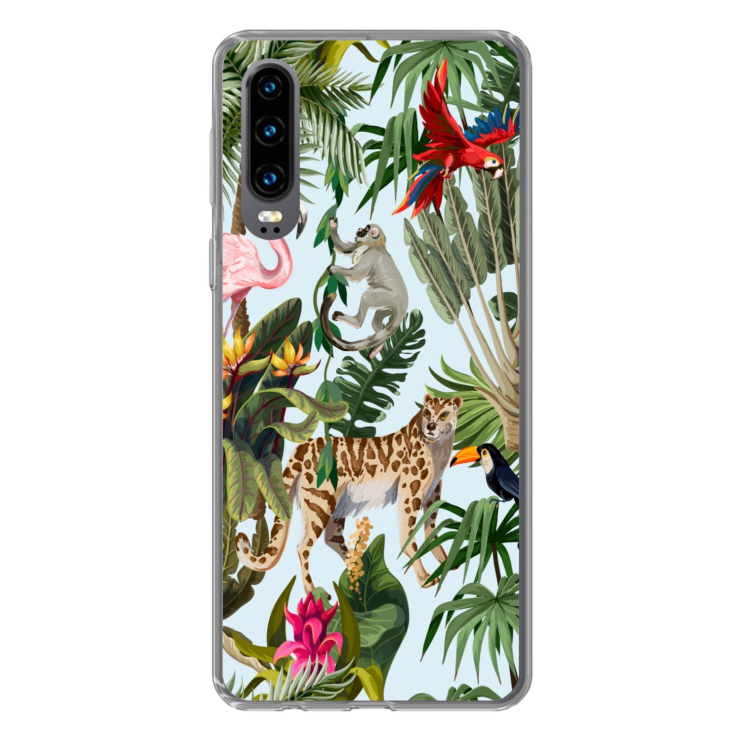 MuchoWow Handyhülle für Huawei P30 Dschungel - Tiere - Mädchen - Kinder - Jungen - Flaming, Handy Case, Silikon, Bumper Case Dünn