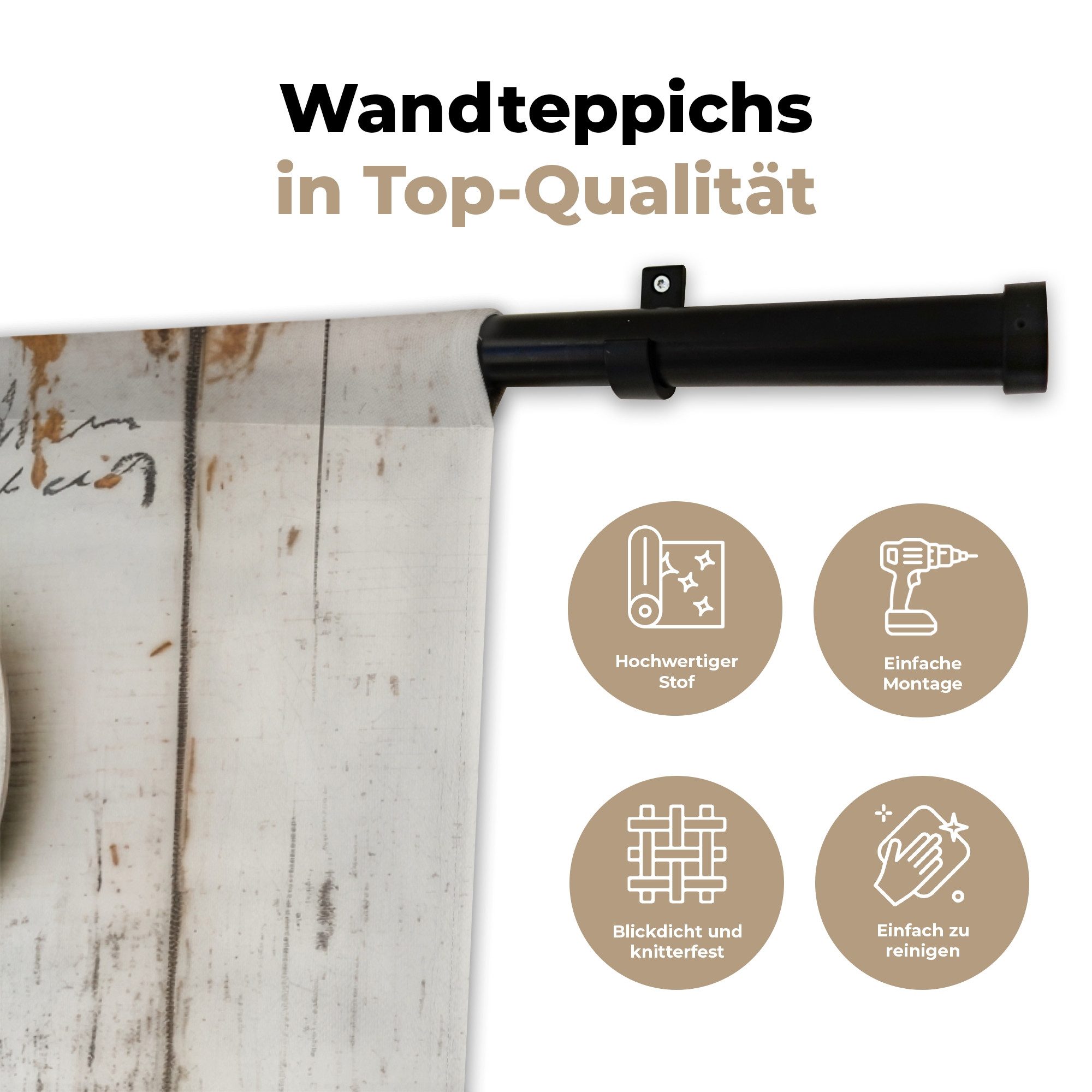 MuchoWow Wandteppich Silber - Besteck - Holz, Rechteckig, Höhe: 3 mm, Wanddeko Teppich Wohnzimmer, Schlafzimmer, 120x90 cm
