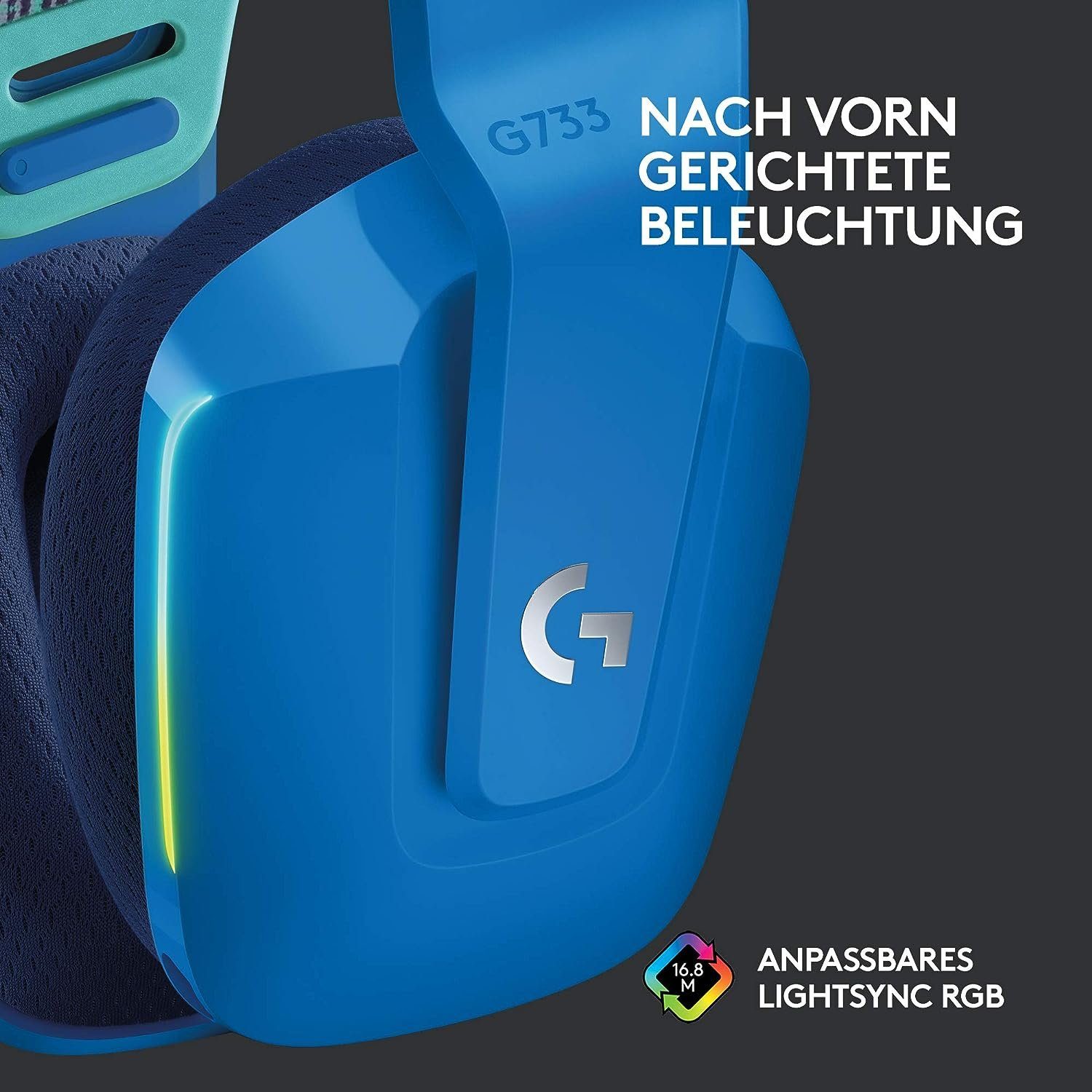 Reichweite, Mikrofon Gaming-Headset abnehmbar, G733 LIGHTSPEED G (Ultraleicht, RGB beleuchtet) Wireless Logitech 20m kabelloses Blau