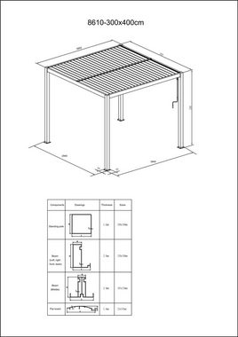 Oster SIcht und Sonnenschutz Pergola Premium Aluminium Pergola mit Lamellendach 4x3m, hohe Stabilität