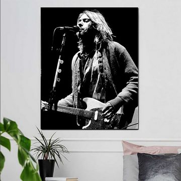 TPFLiving Kunstdruck (OHNE RAHMEN) Poster - Leinwand - Wandbild, Kurt Cobain - Kunstdrucke des Rockmusikers (1967 - 1994) (Leinwand Wohnzimmer, Leinwand Bilder, Kunstdruck), Farben: Schwarz-weiß - Größe 13x18cm