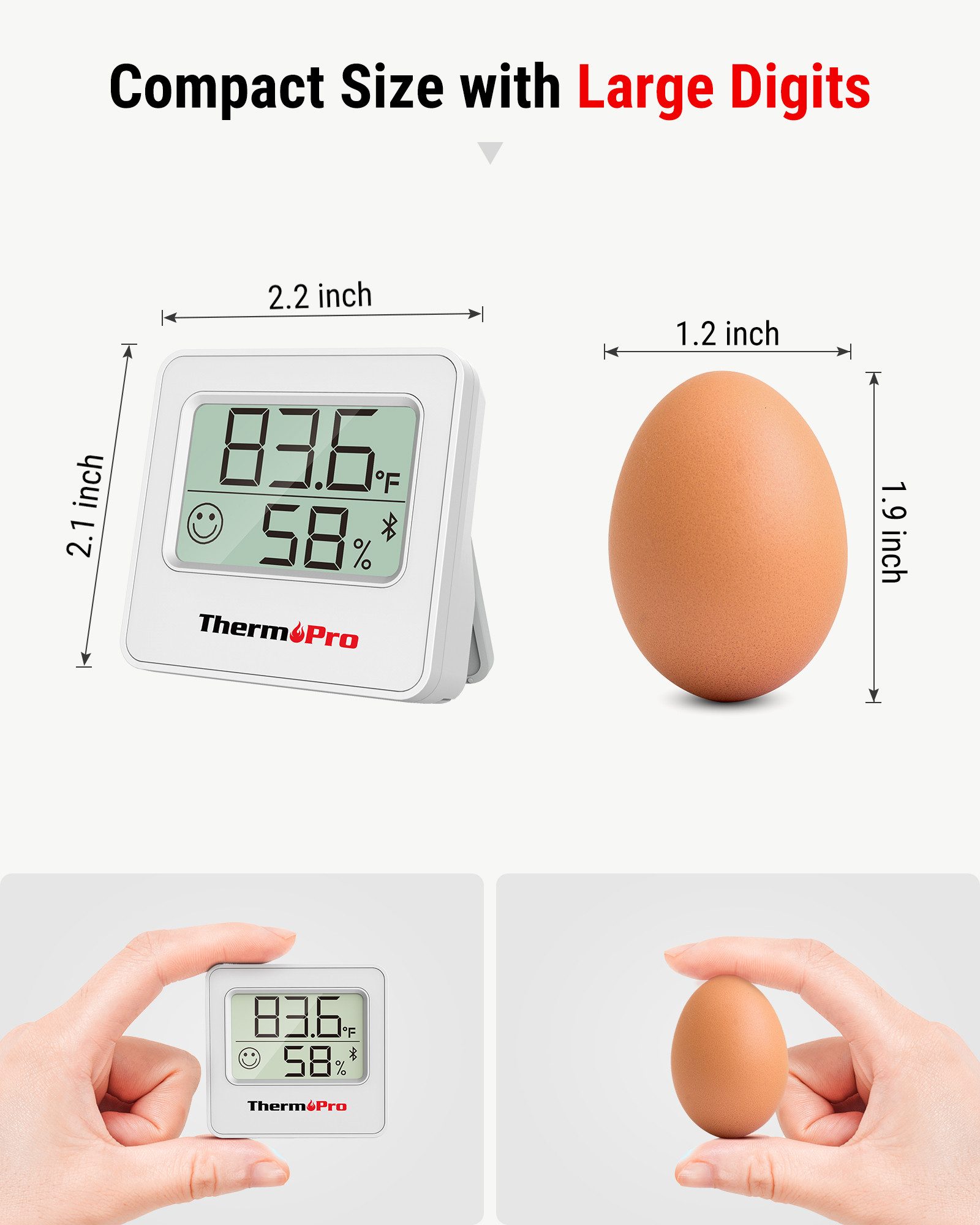 ThermoPro Hygrometer TP357 Bluetooth Thermo-Hygrometer, (1-St), Bluetooth-Thermo-Hygrometer mit App, 80 m Reichweite, Alarm