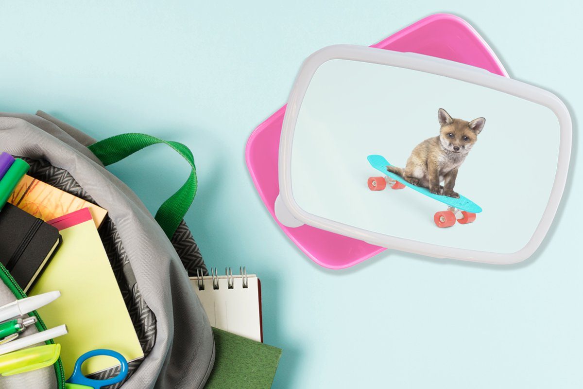 Snackbox, Mädchen, Kunststoff, Kinder, Lunchbox für - Brotdose Skateboard Brotbox Tiere (2-tlg), - Kunststoff Blau, rosa Erwachsene, MuchoWow Fuchs -