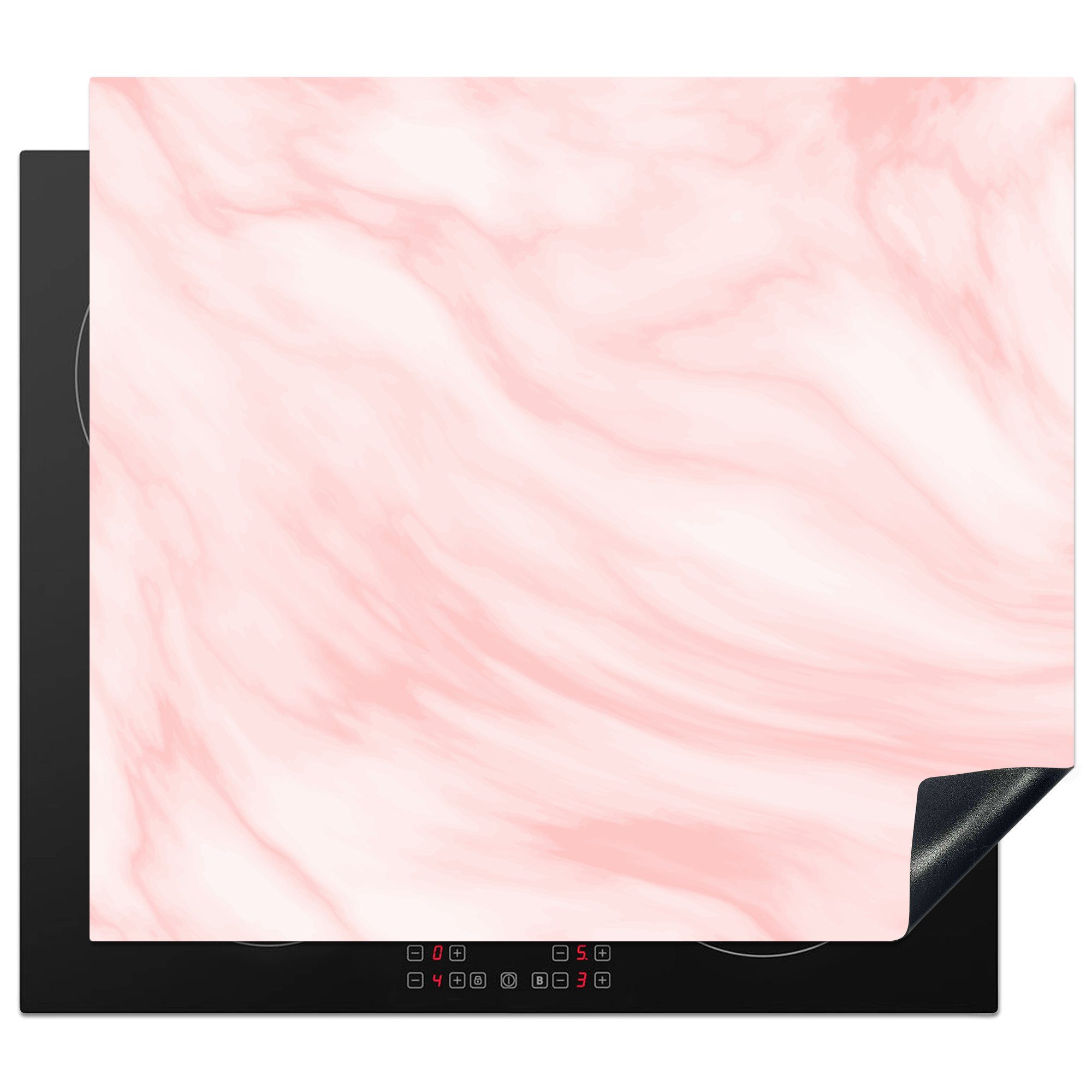 MuchoWow Herdblende-/Abdeckplatte Marmor - Rosa - Weiß - Luxus - Marmoroptik, Vinyl, (1 tlg), 58x51 cm, Küchen Dekoration für Induktionsherd, Induktionskochfeld