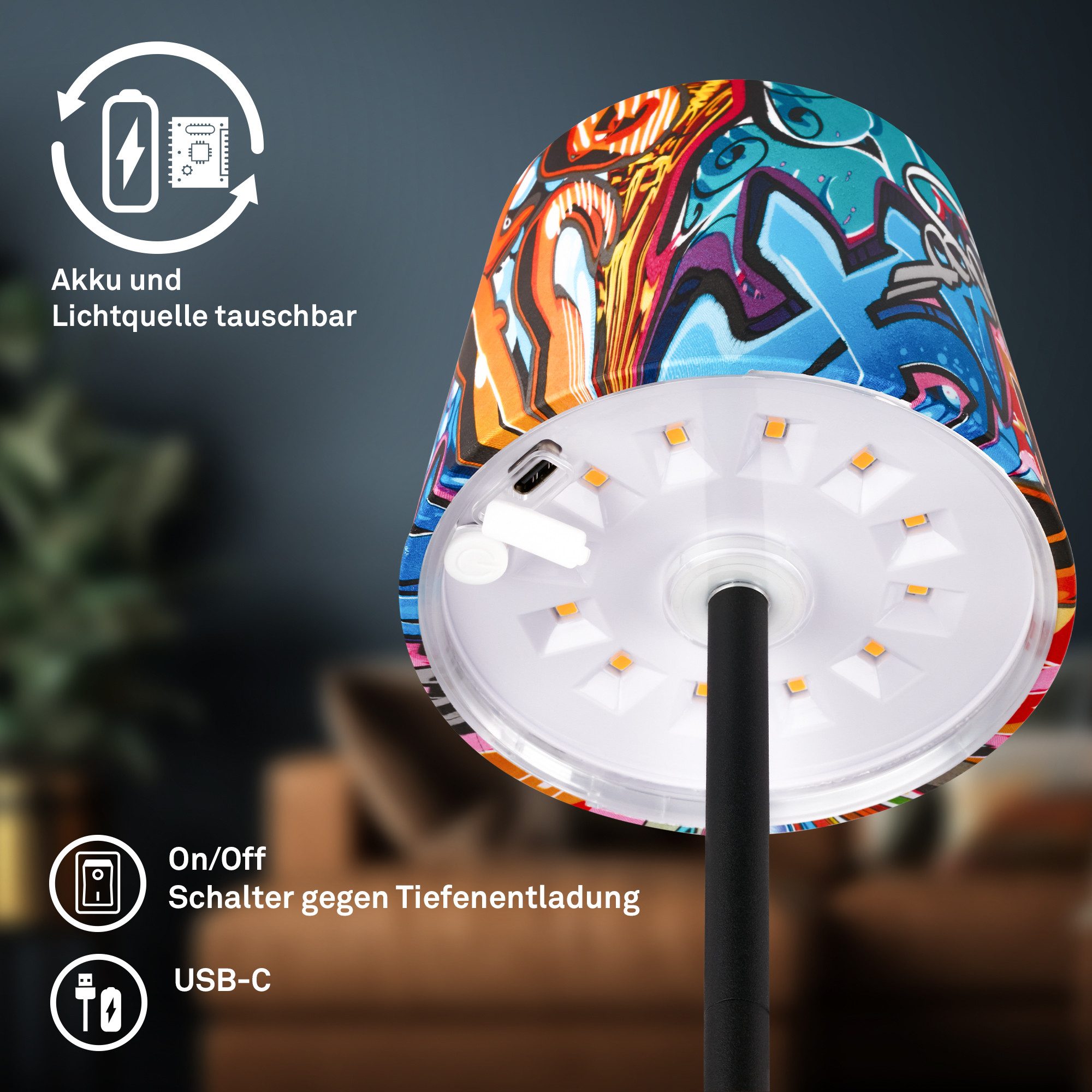 Briloner Leuchten Tischleuchte LED Tischlampe kabellos akku dimmbar In-/Outdoor Wohnzimmer, Einzelpack, LED fest integriert, 3.000K - Warmweiß, mit Akku, In-/Outdoor, USB-C, warmweiß, IP44, weiß, 35 cm