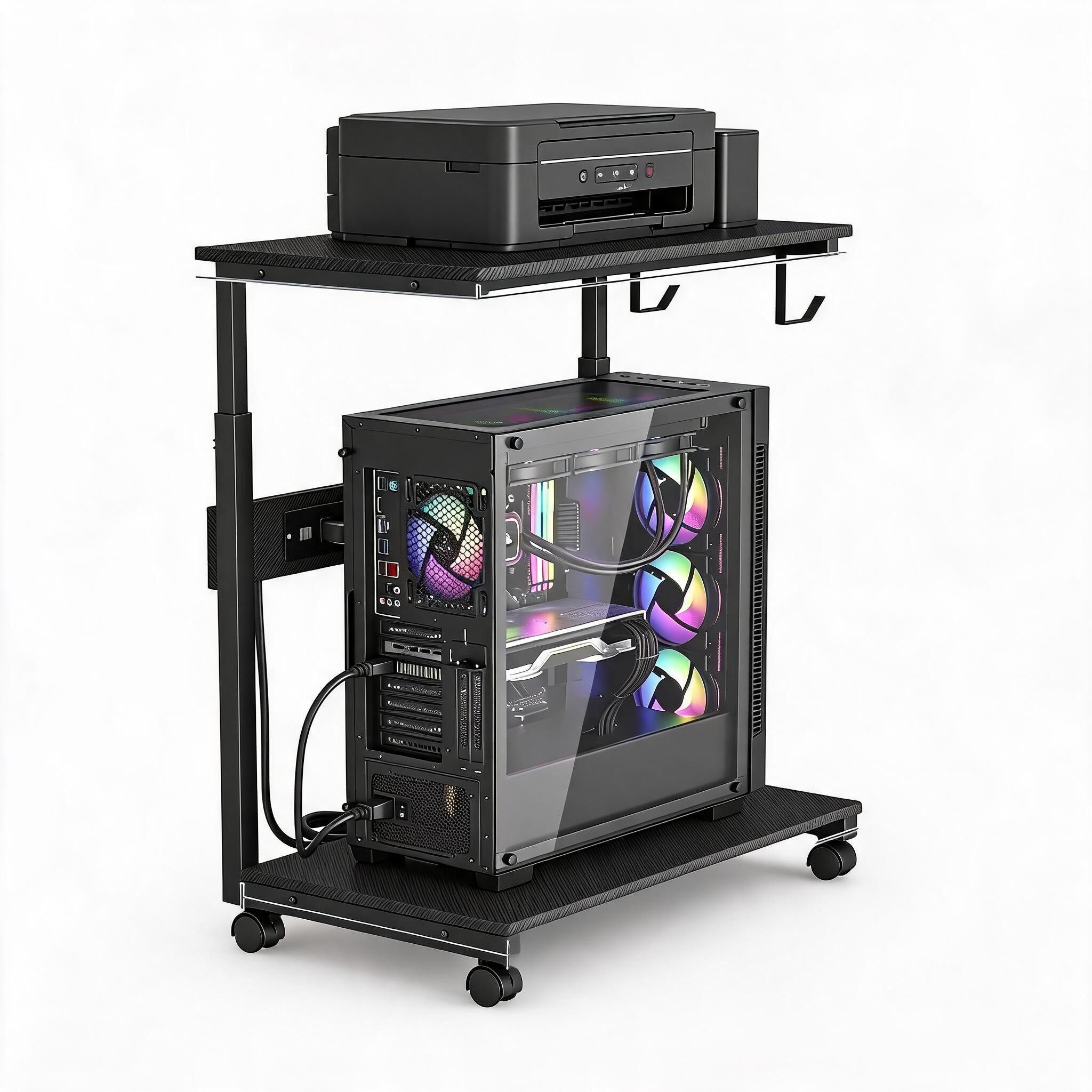 GarveeMore Standhalterung Rollbarer PC-Ständer & CPU-Halterung, Höhenverstellbar mit Rollen