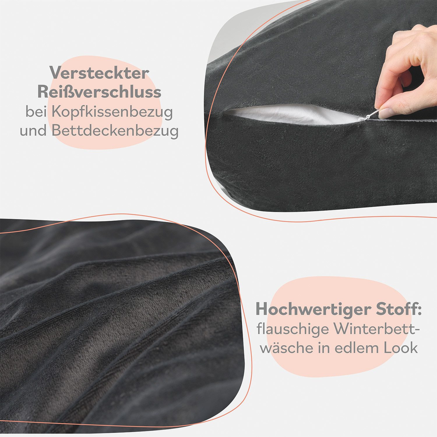 Blumtal Bettwäsche Cashmere-Touch Plüsch, warme Winterbettwäsche + Kopfkissenbezug – Bild 5 von 5