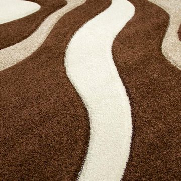Teppich Wohnzimmer Teppich mit Wellen, pflegeleicht, in braun & weiß, Teppich-Traum, rechteckig