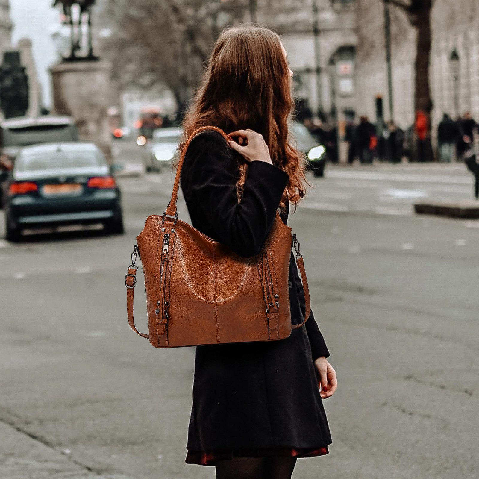 TAN.TOMI Handtasche Damen Schultertasche Groß Shopper Vegan Handtasche, Handtaschen Umhängetasche Geldbörse Damen Taschen 2-Tlg