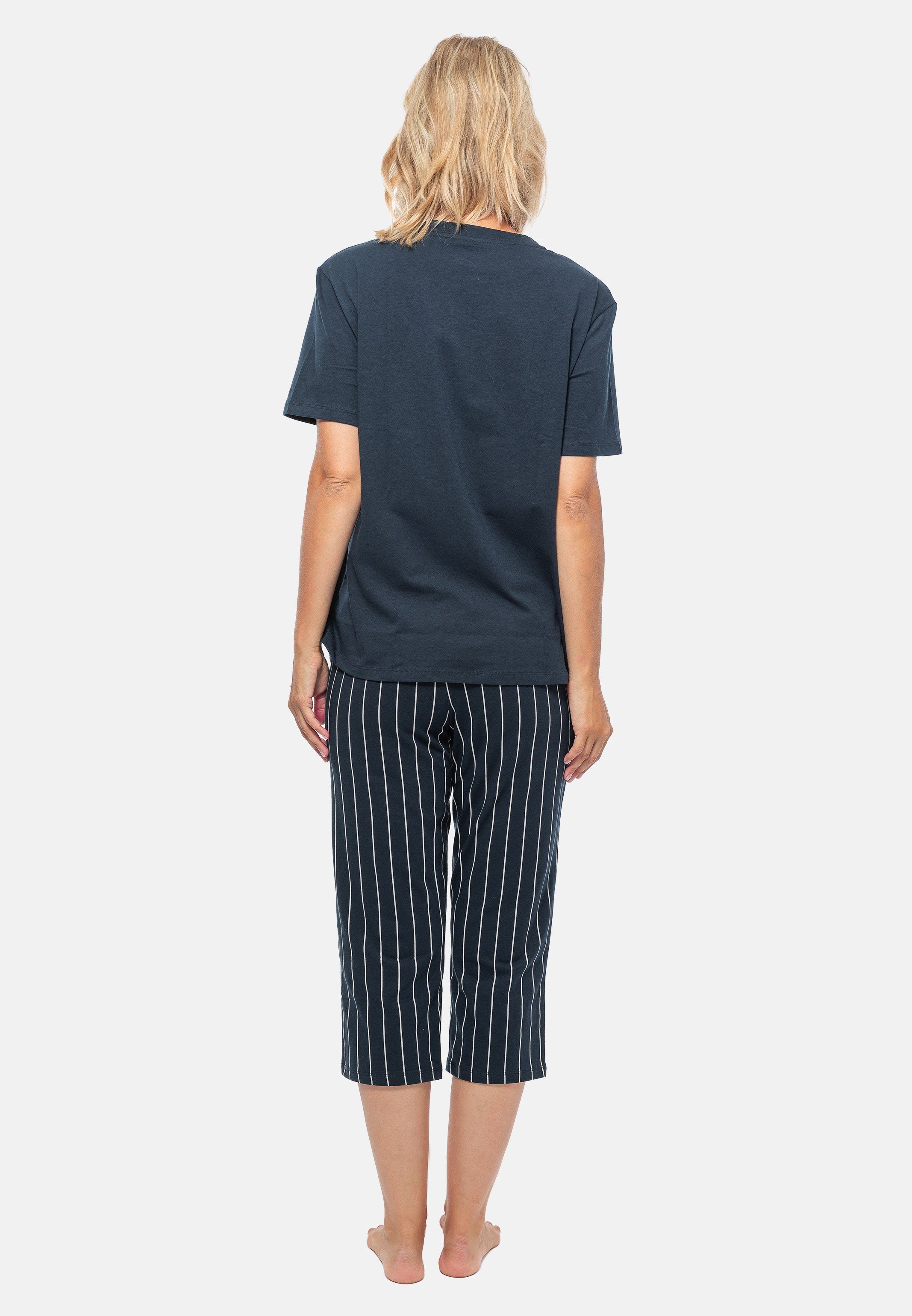 Schiesser Pyjama Organic Cotton tlg) - Baumwolle gestreift Dunkelblau - (Set, 2 Blau / Schlafanzug