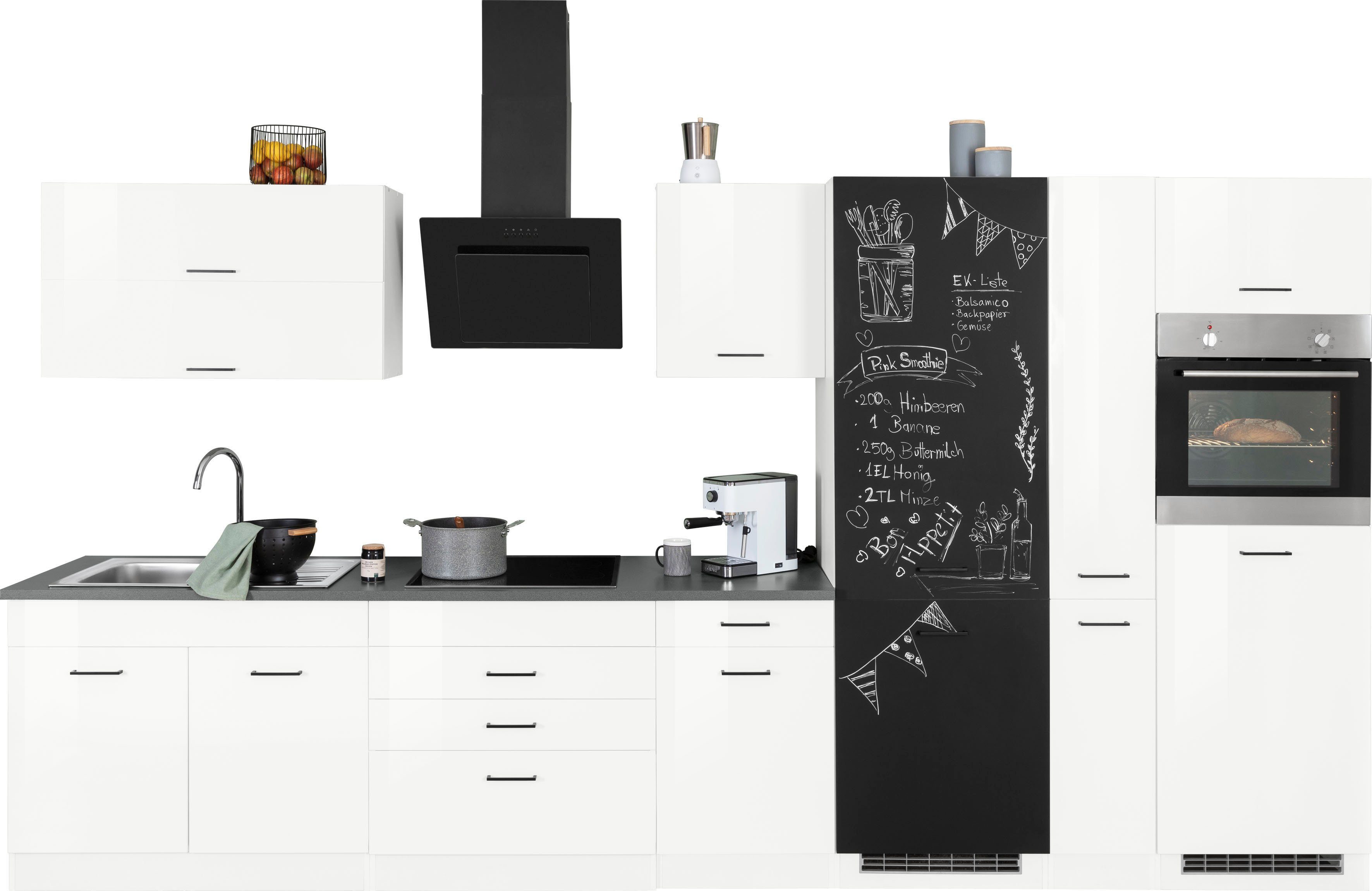 HELD Kühlschrankumbau 380 E-Geräte, Tafelfront Trier, ohne mit cm, Breite Küchenzeile schwarzer zum Kreide MÖBEL Beschreiben mit