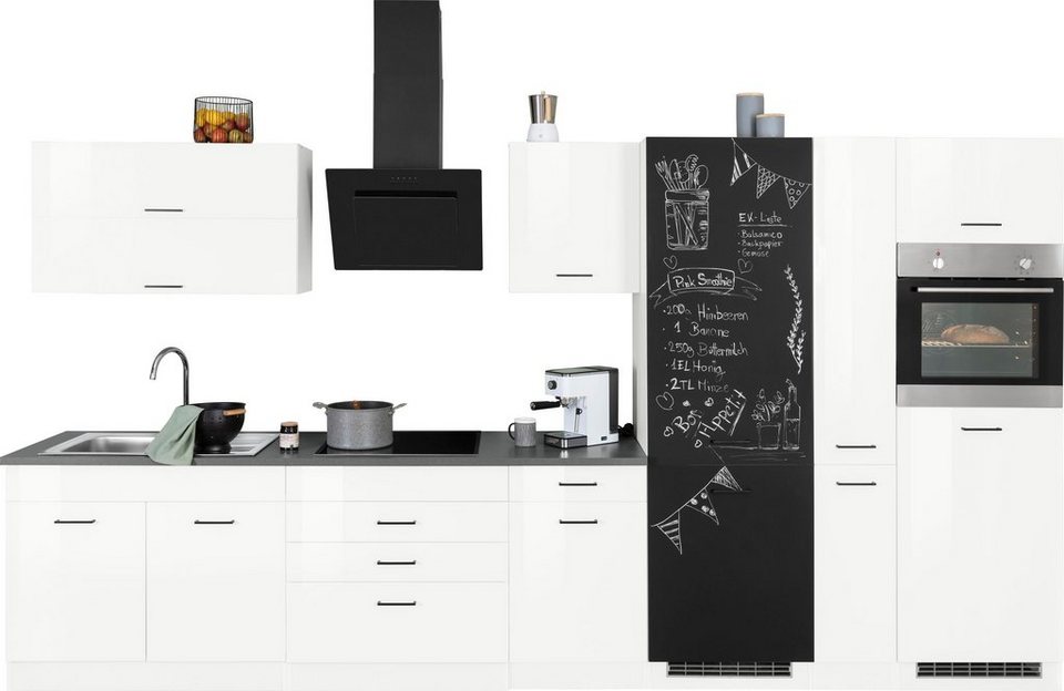 HELD MÖBEL Küchenzeile Trier, ohne E-Geräte, Breite 380 cm,  Kühlschrankumbau mit schwarzer Tafelfront zum Beschreiben mit Kreide