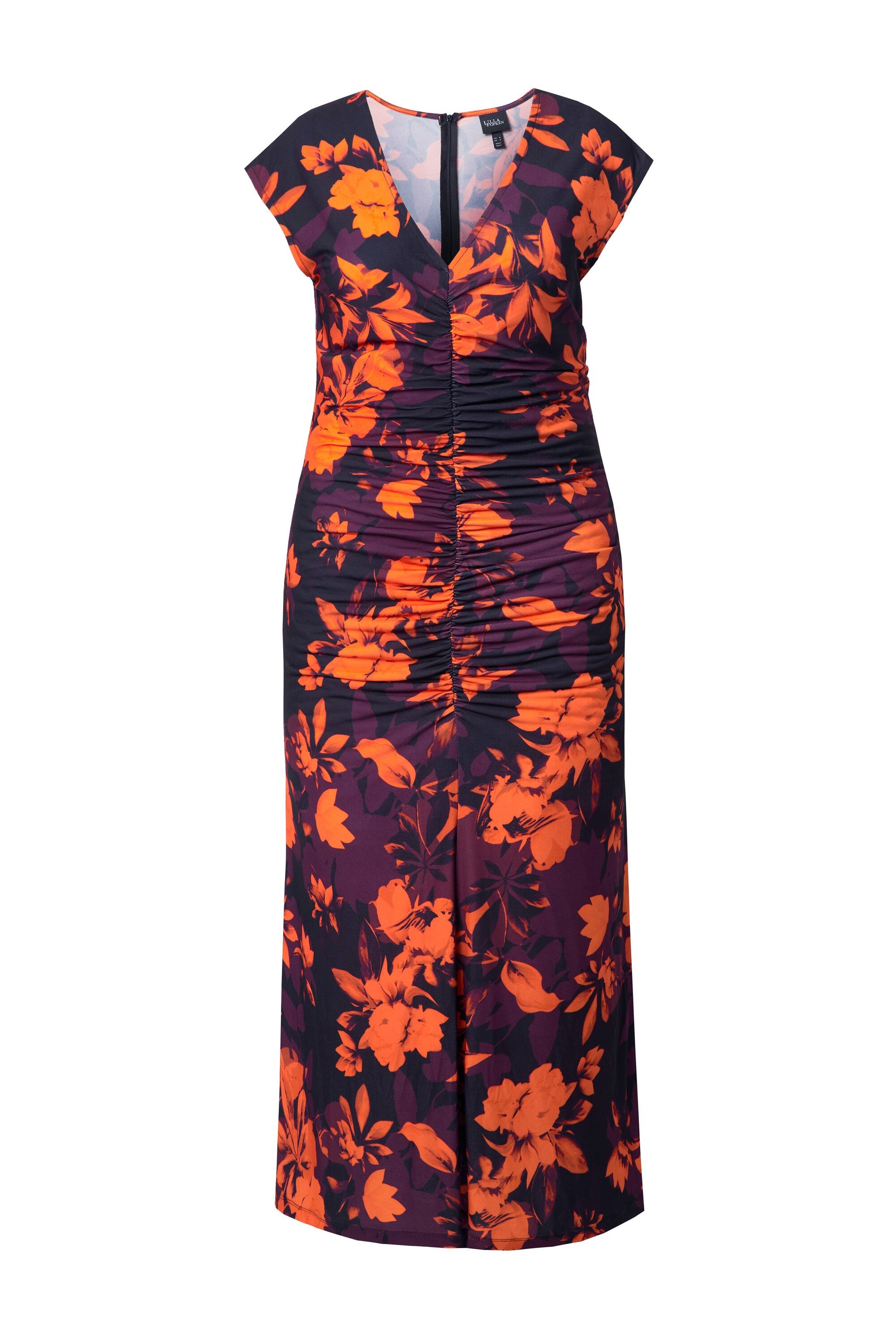 Ulla Popken Maxikleid Maxikleid Slim drapiert V-Ausschnitt Dolmanärmel