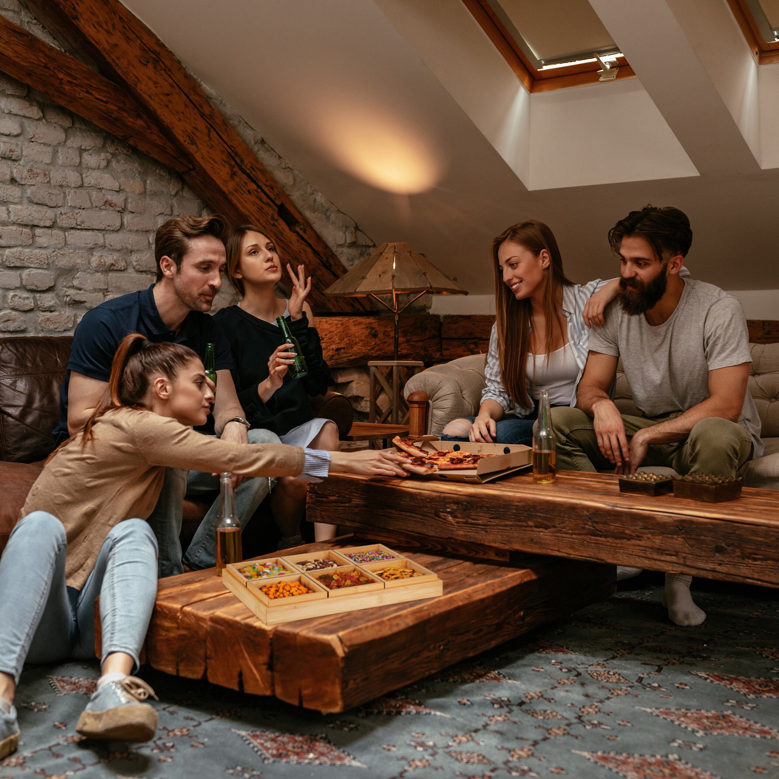 relaxdays Snackschale Set mit Serviertablett, Bambus