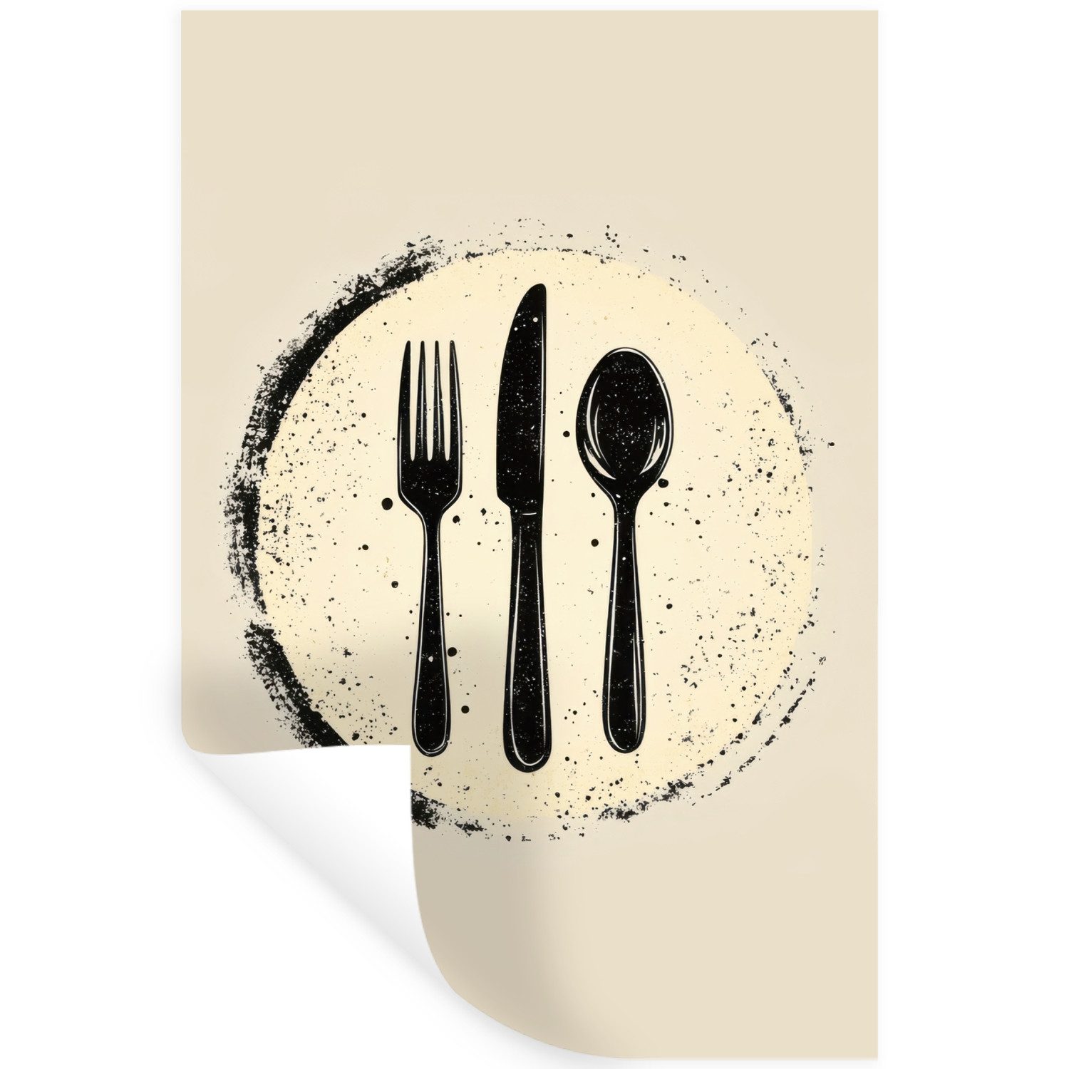 MuchoWow Wandsticker Schwarz - Besteck - Rund (1 St), Wanddeko, Aufkleber, Wandtattoo, 80x120 cm