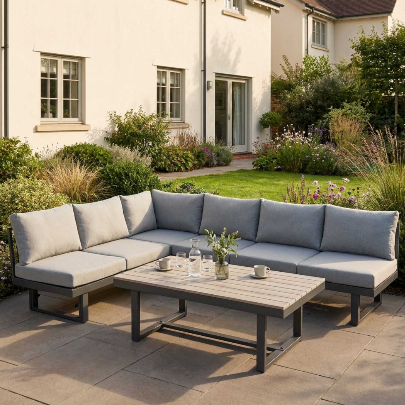 bellavista - Home&Garden® Gartenlounge-Set Lounge-Set Largo 5-tlg. grau Aluminium für 6 Personen, (Set, 3-tlg., 2 3-Sitzersofa, 1 Tisch, inkl. Kissen), grau, Aluminium, für 6 Personen, wetterfest - Garten, Terrasse