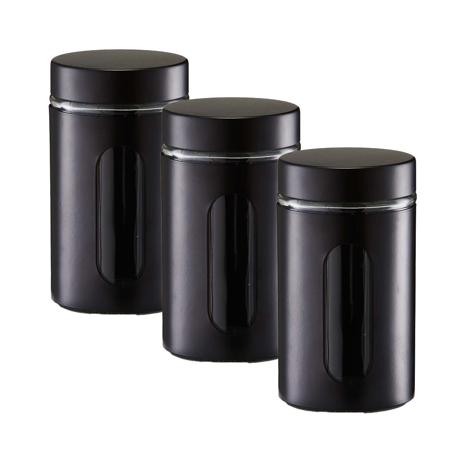 Zeller Present Vorratsglas 3 Stück Vorratsglas mit Metalldeckel, schwarz - Ø 10,2 x 18cm, Glas, (3-tlg)
