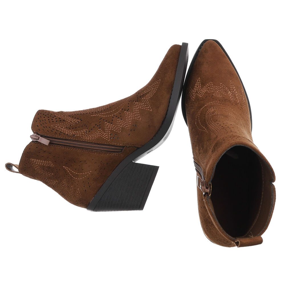 Ital-Design Perforierte Damen Ankle Boots mit bequemem Absatz Westernstiefe günstig online kaufen