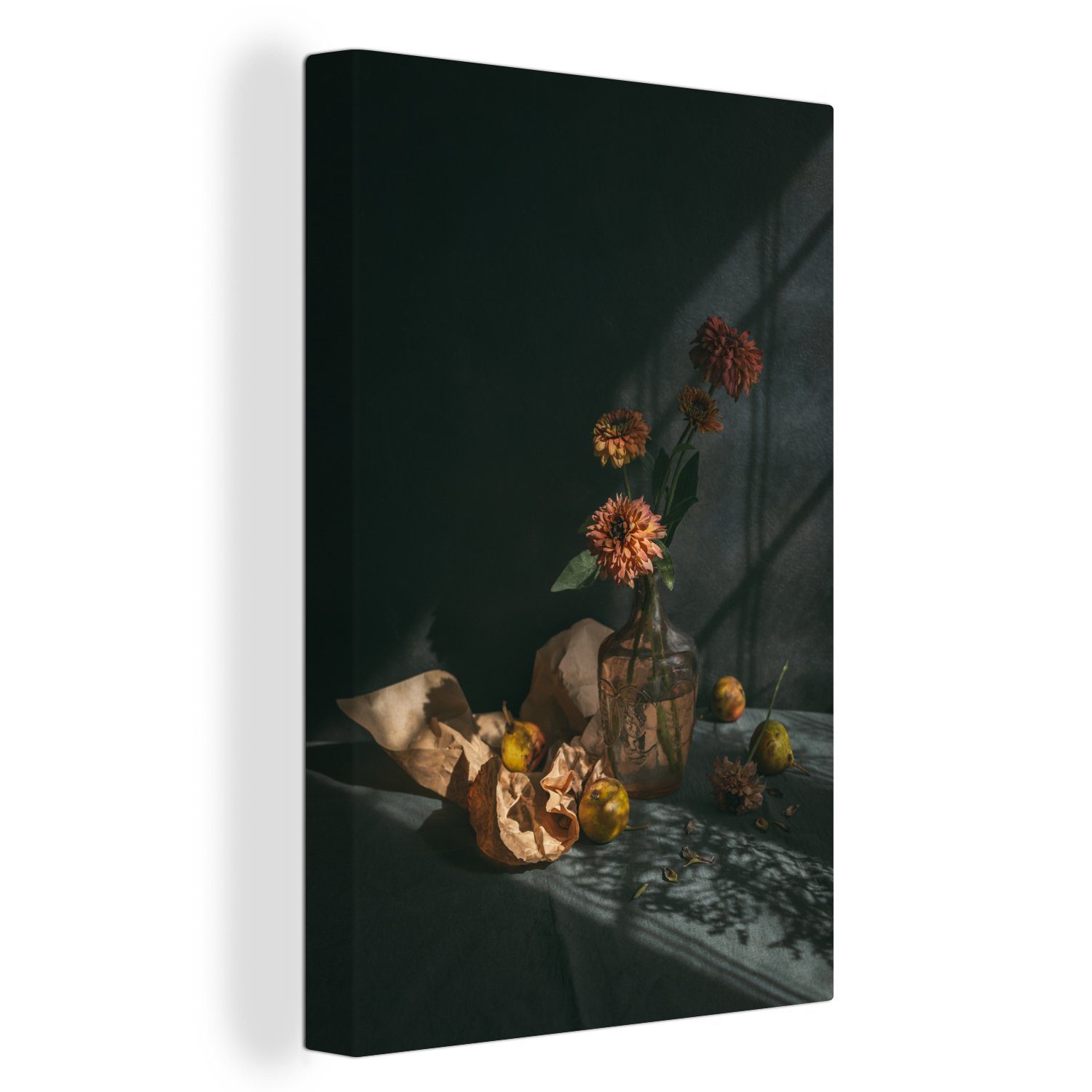 OneMillionCanvasses® Leinwandbild Obst - Blumen - Stilleben, (1 St), Leinwandbild fertig bespannt inkl. Zackenaufhänger, Gemälde, 20x30 cm
