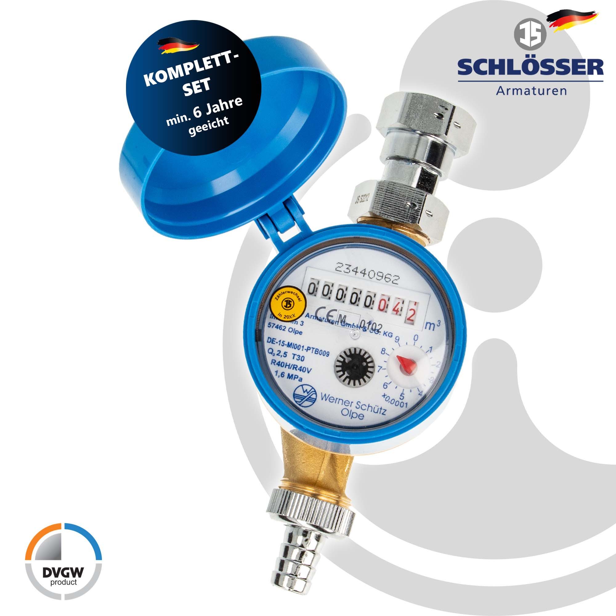 Schlösser Wasserzähler Zapfhahnzähler - Gartenzähler für Zapfhahn, 3/4 Zoll Anschlussgewinde, (inkl. Dichtung)