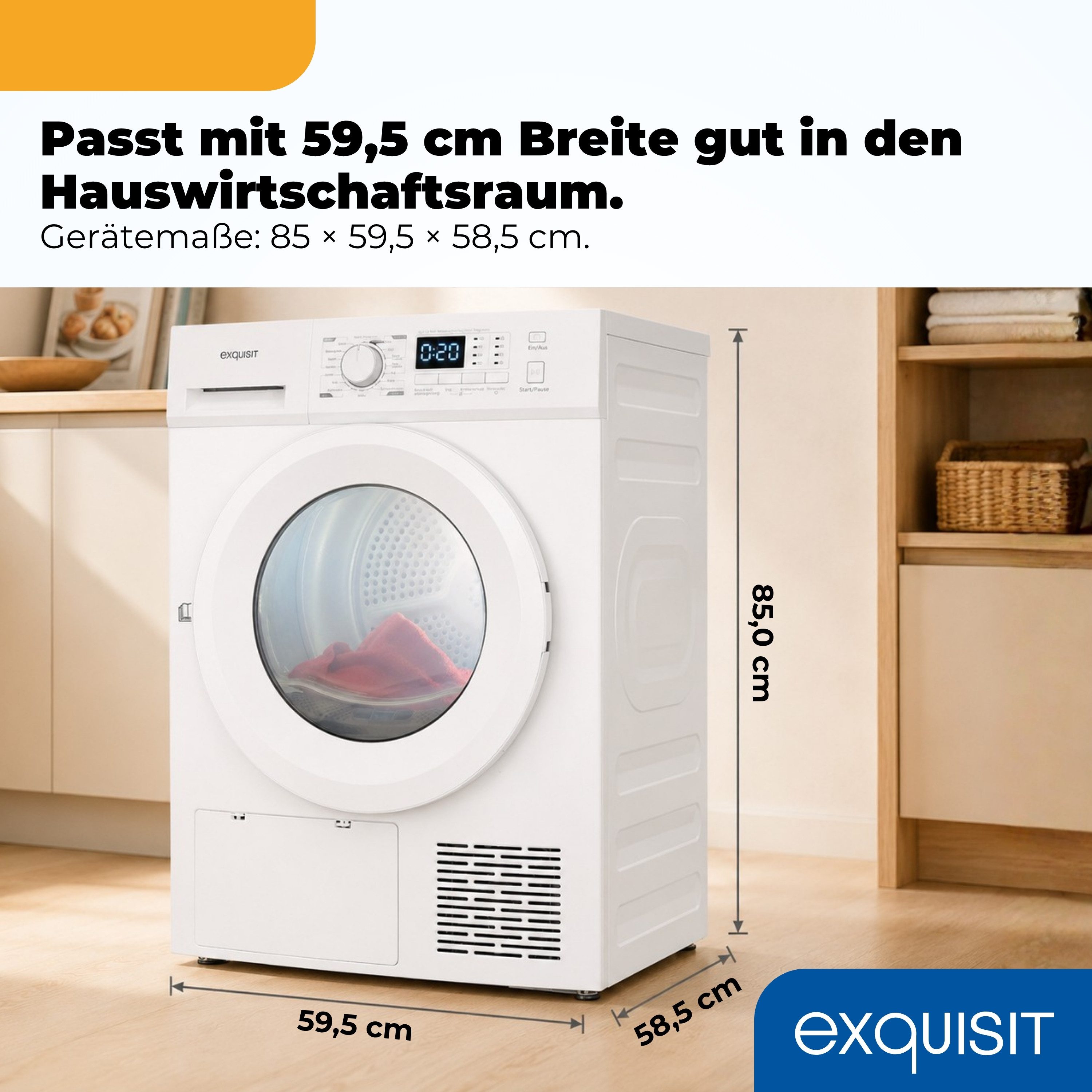 exquisit Wärmepumpentrockner TWP5701-030E, 7 kg Nennkapazität, 16 Programme, Energieklasse E, 67 dB
