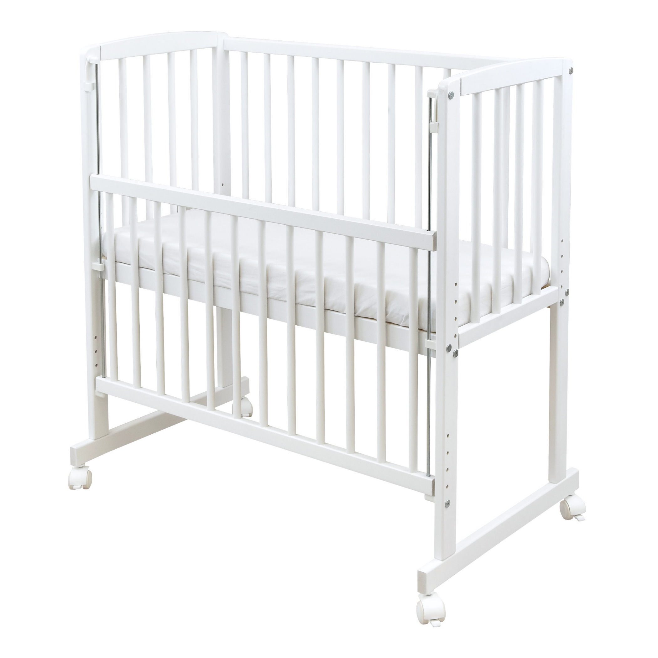Baby-Delux Stubenbett Beistellbett Komplettset Waffelpique Musselin, Stillbett 90x40 weiß höhenverstellbar, Matratze inkl. komplett Set