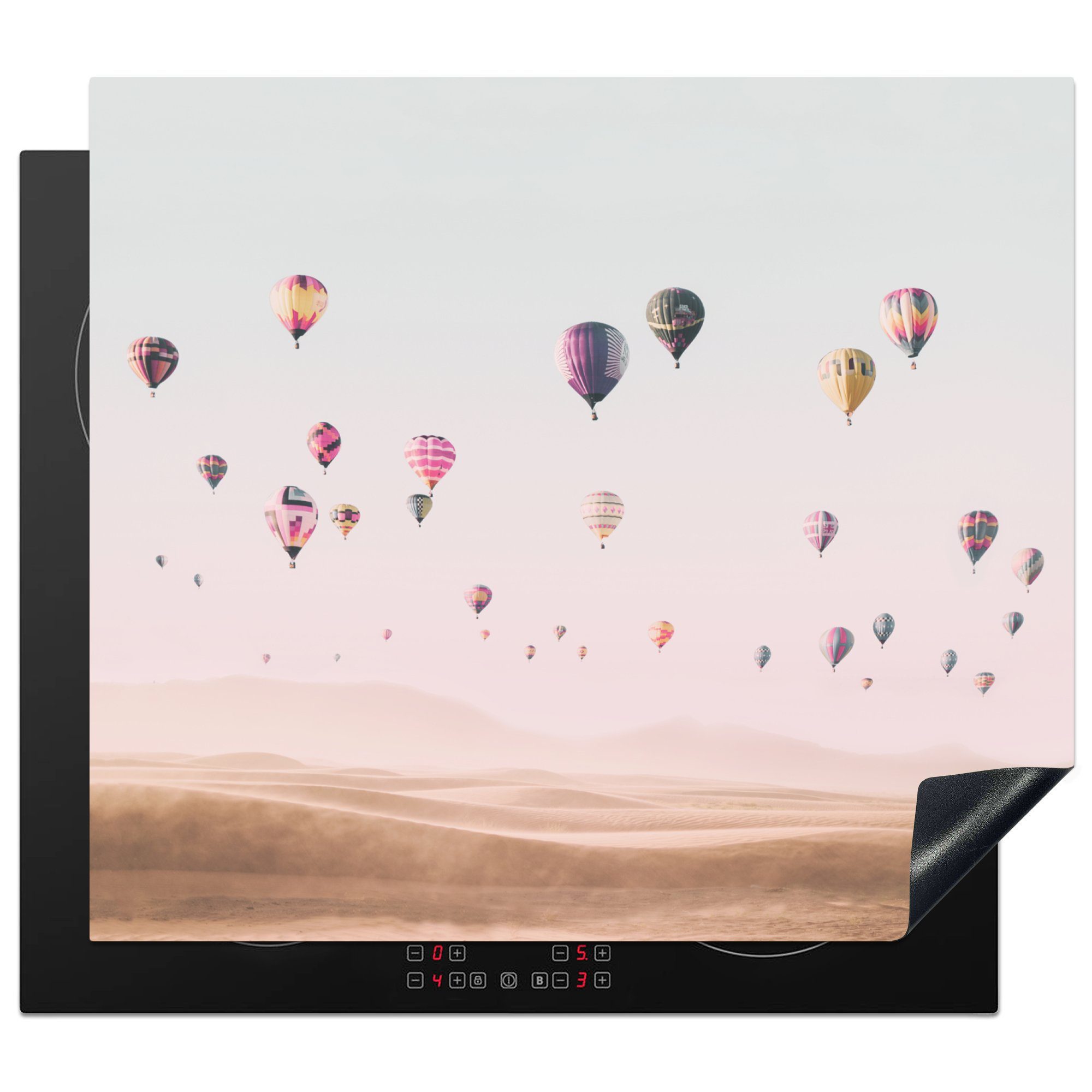 Herdblende-/Abdeckplatte 60x52 Wüste cm, Himmel Natur, Vinyl, Heißluftballon Mobile - nutzbar, - Landschaft - tlg), (1 Arbeitsfläche MuchoWow - Ceranfeldabdeckung