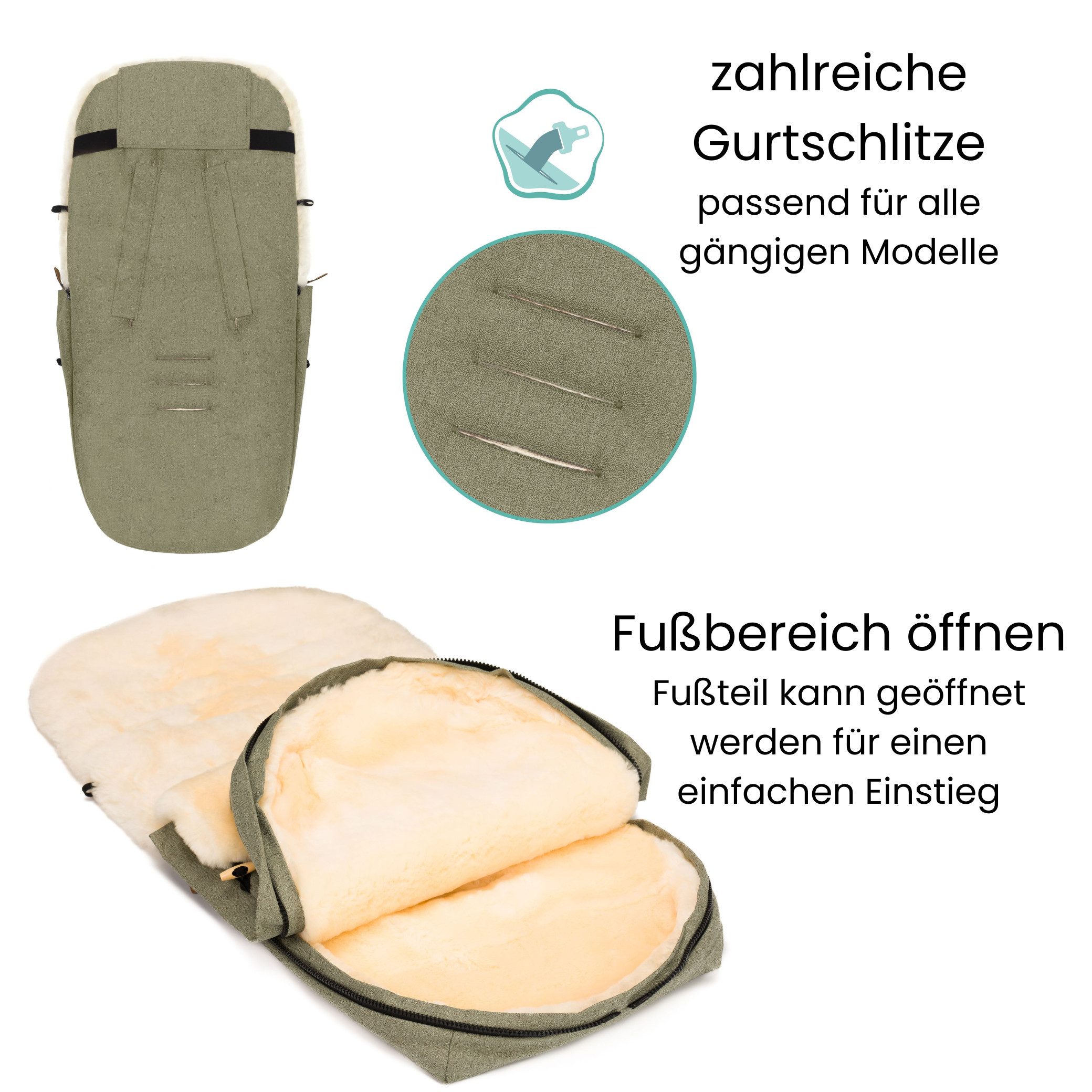 Fillikid Fußsack Winterfußsack Bernina Lammfell Exklusiv, Warmer Winterfußsack mit echtem Merino-Lammfell wasserabweisend und – Bild 3 von 5