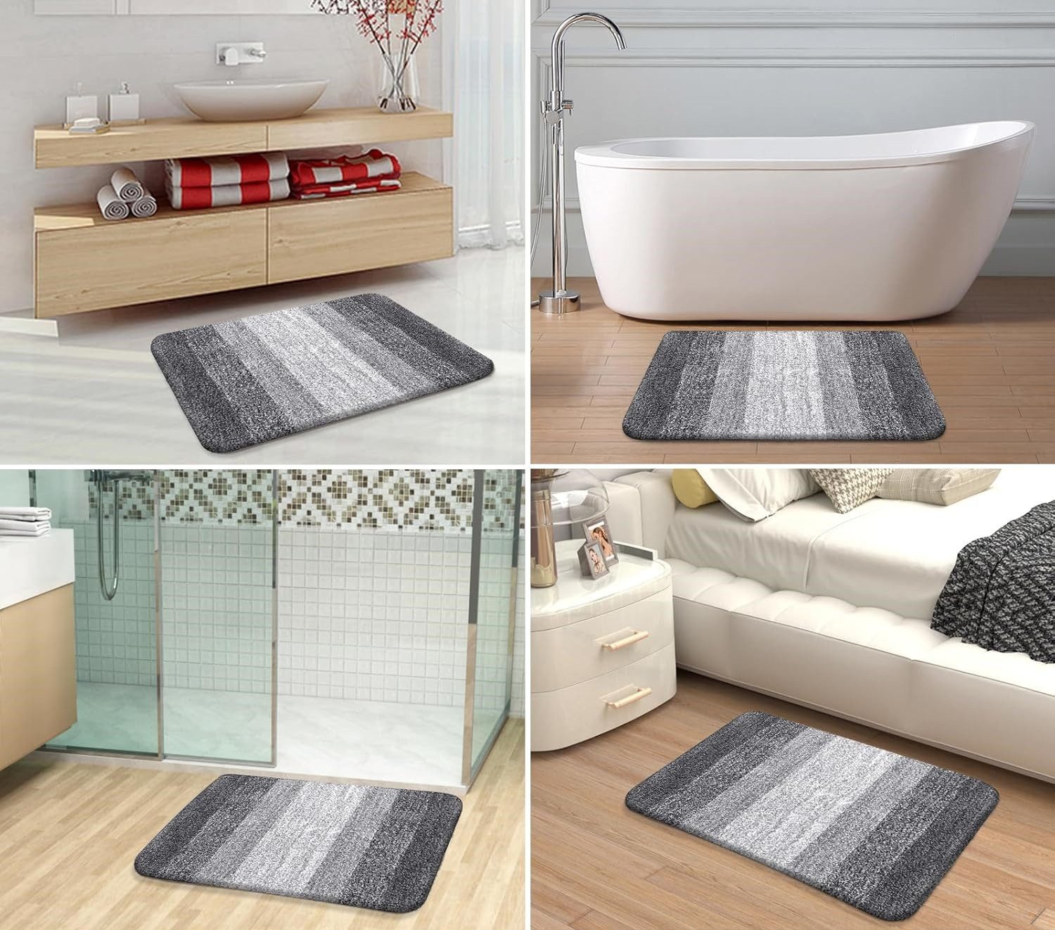 FOUORTUNATE-BEE Badematte Badteppich Grau – Saugstarke Badematte mit Gummir günstig online kaufen