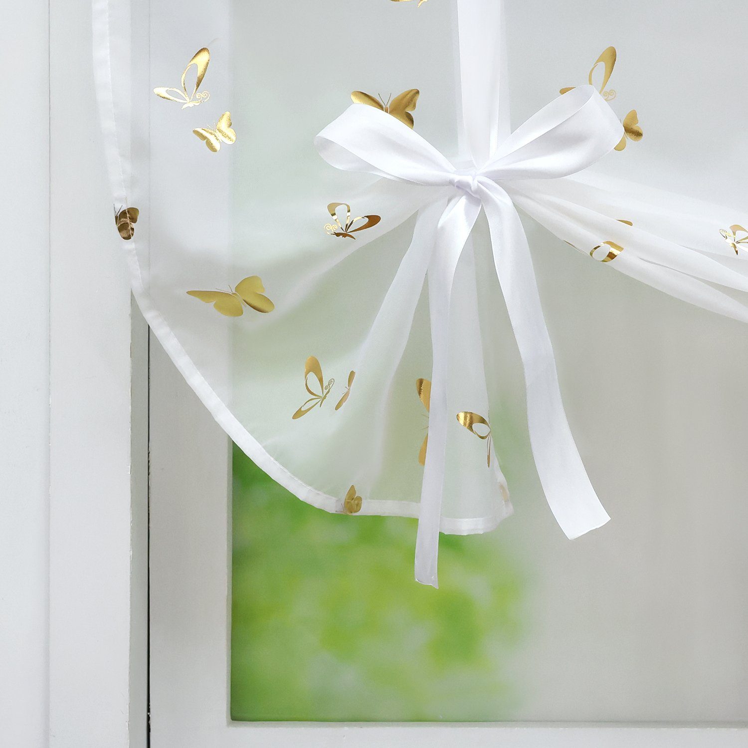 Raffrollo, Schmetterling Joyswahl, Stangendurchzug, mit silberner Foliendruck goldfarbe