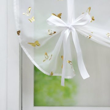 Raffrollo, Joyswahl, mit Stangendurchzug, Schmetterling silberner Foliendruck