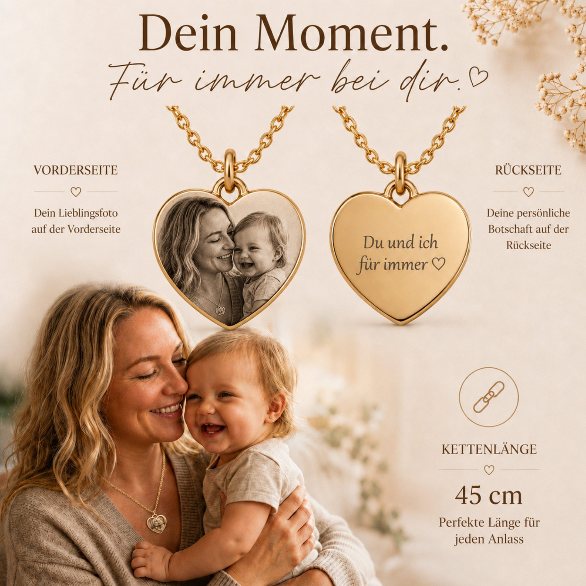 BS Schmuckdesign Kette mit Anhänger mit Gravur Foto Halskette Damen personalisiertes Geschenk Gravurkette Herzform (inkl. Gravur), personalisiert inkl. Geschenk – Bild 5 von 5