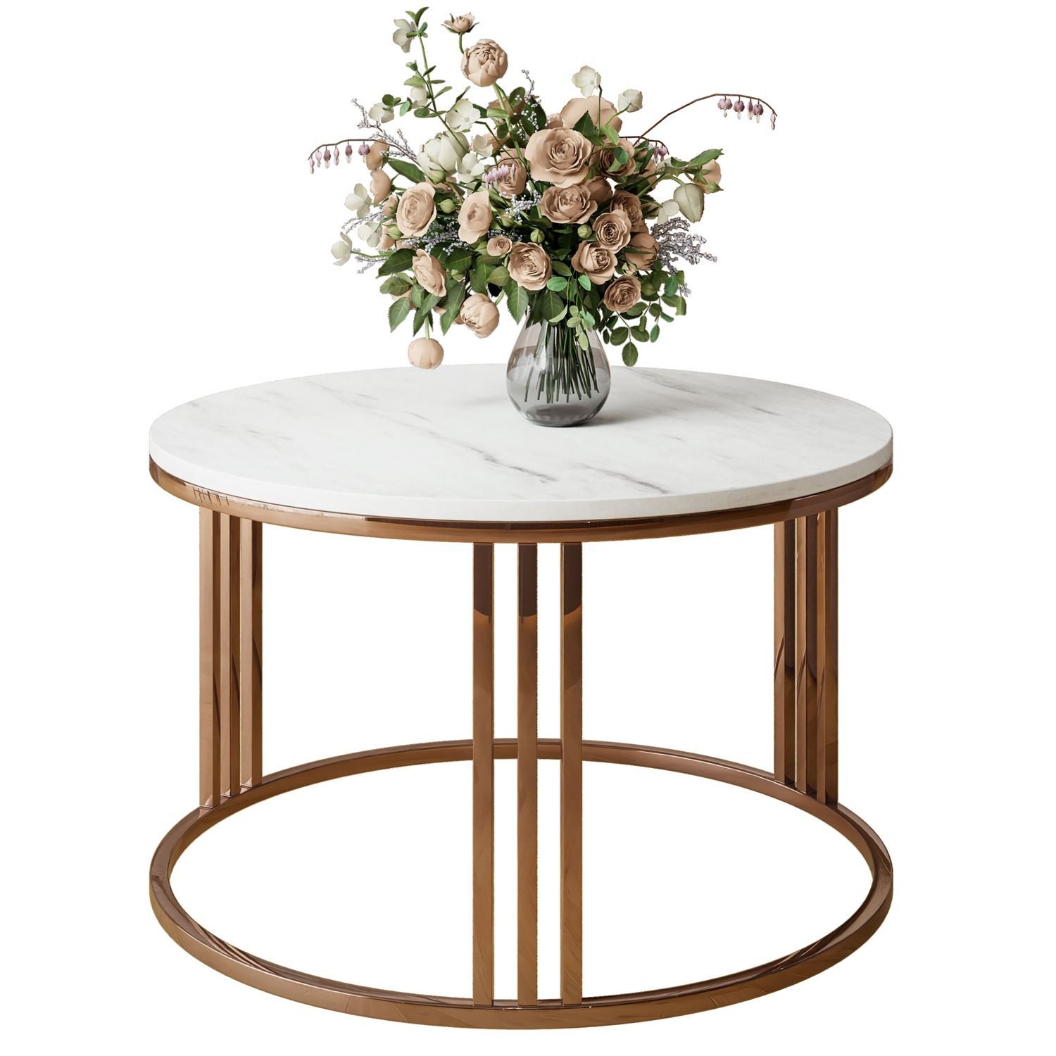 Lookway Couchtisch LORI MAT Runder Couchtisch mit Kupfergestell (1x Tisch), Durchmesser: ⌀70 cm