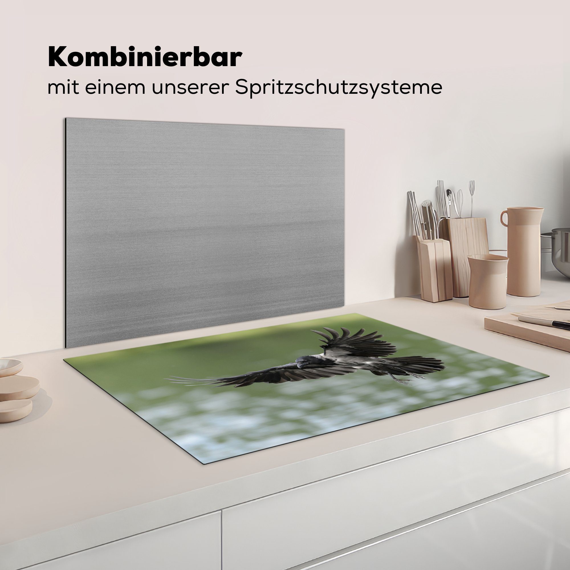 Vinyl, cm, - Induktionskochfeld küche, Ceranfeldabdeckung die Vogel 81x52 Krähe - (1 Herdblende-/Abdeckplatte Schutz Wasser, MuchoWow für tlg),