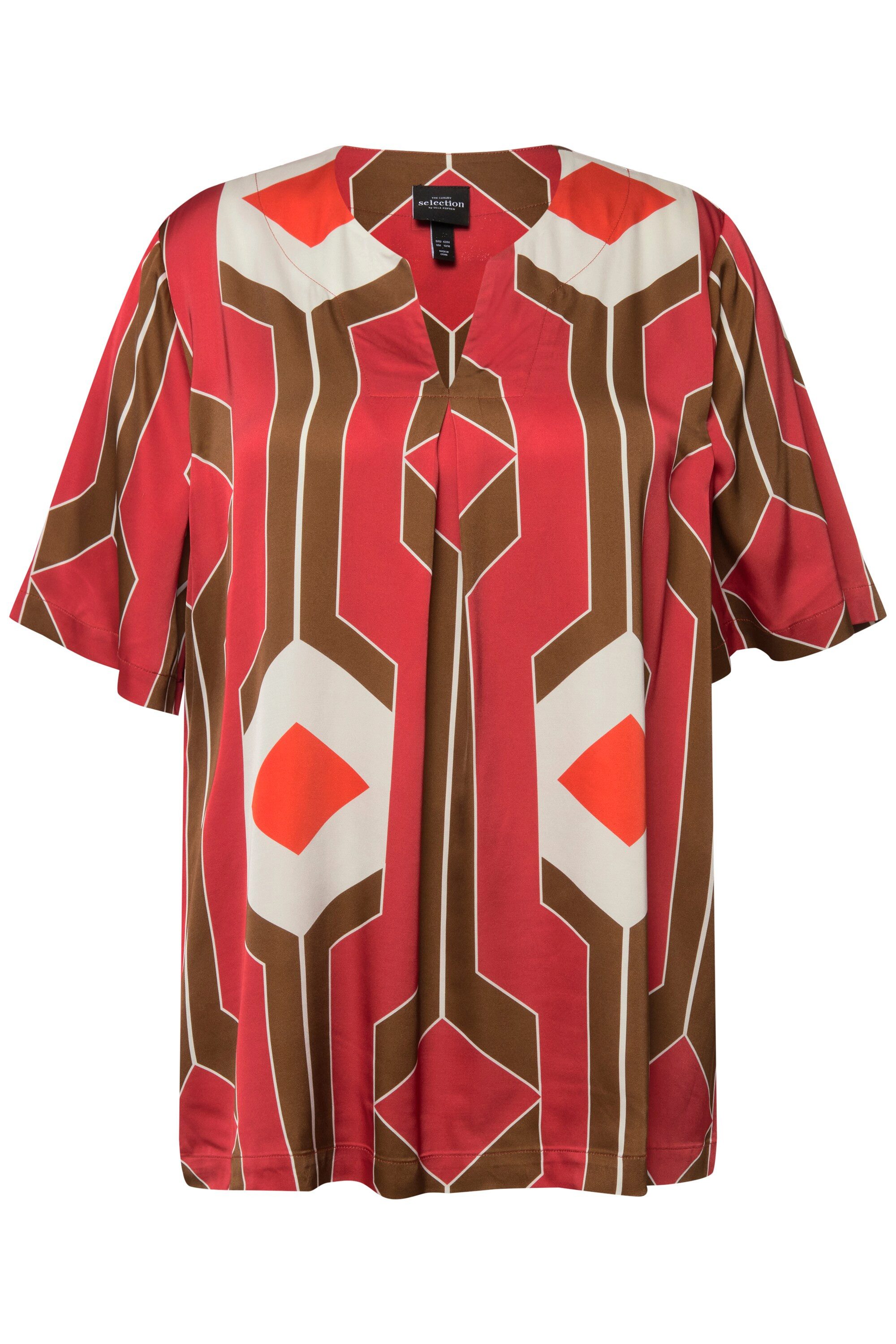 Ulla Popken Tunika Tunika Retro-Design A-Linie Tunika-Ausschnitt
