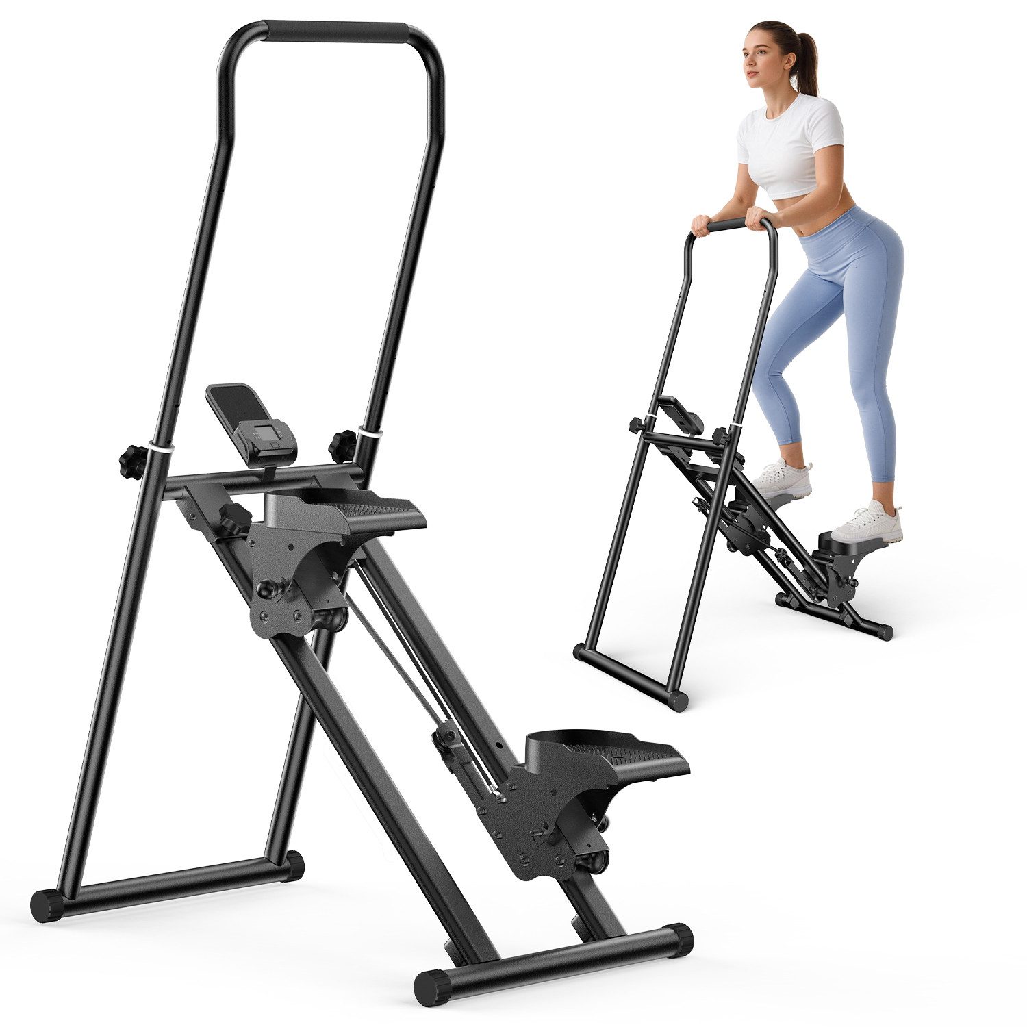 Gywowken Stepper Stair Stepper für Heimtraining - Rehabilitation (Tragbarer Crosstrainer - Stepper klappbar), mit 3 Widerstandsstufen - mit LCD-Schirm & verstellbare Lenker