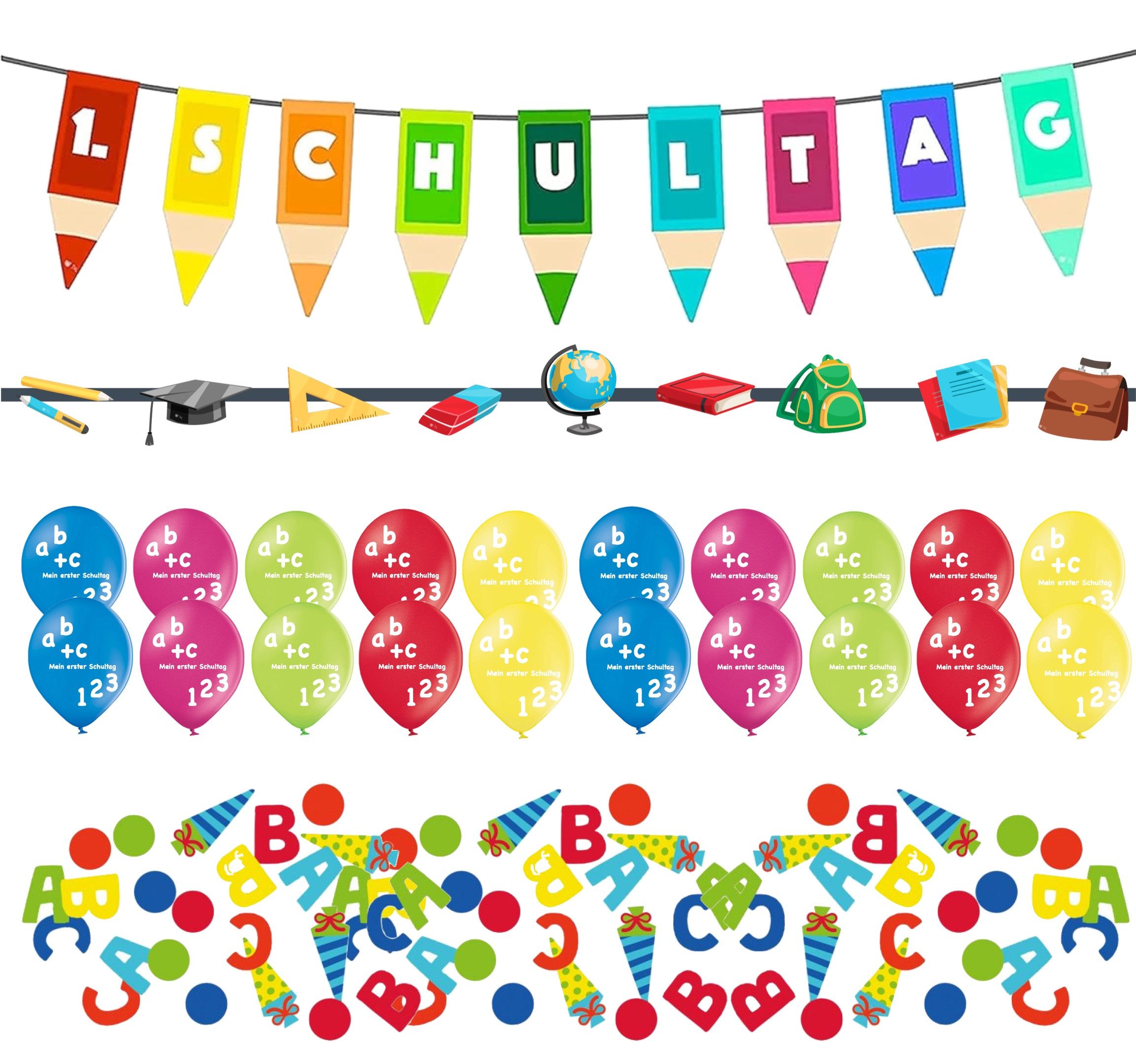 Dekotalent® Hängedekoration XXL Einschulung Schulanfang Set über 100 Teile - Schultüte Schulranzen (Packung, 100 St., über 100 Teile), Wiederverwendbar