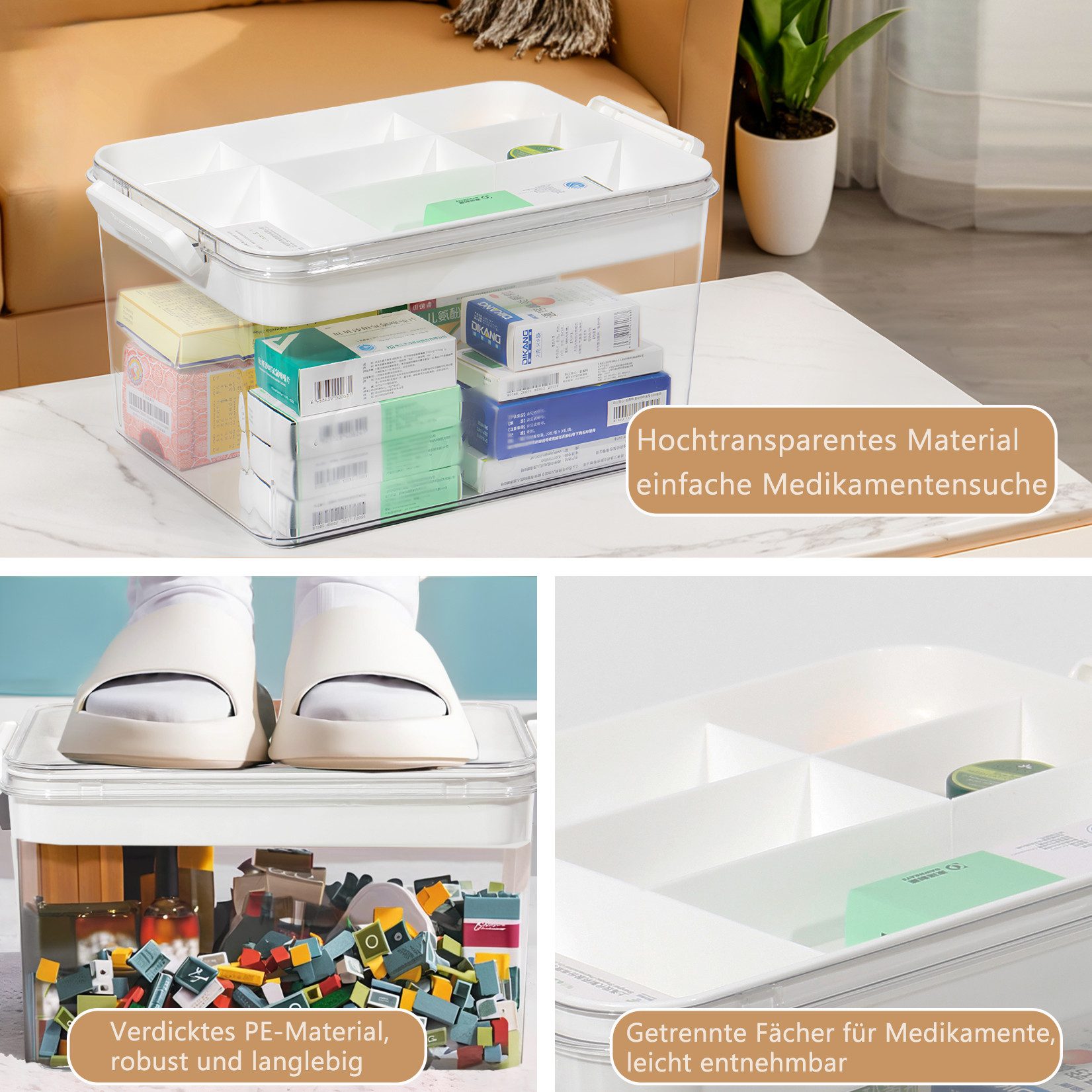 Zedelmaier Aufbewahrungsbox Medikamenten Groß Medizinbox Apothekenbox HausapothekeBox, Tragbar, Doppelter Platz, Transparent – Bild 5 von 5