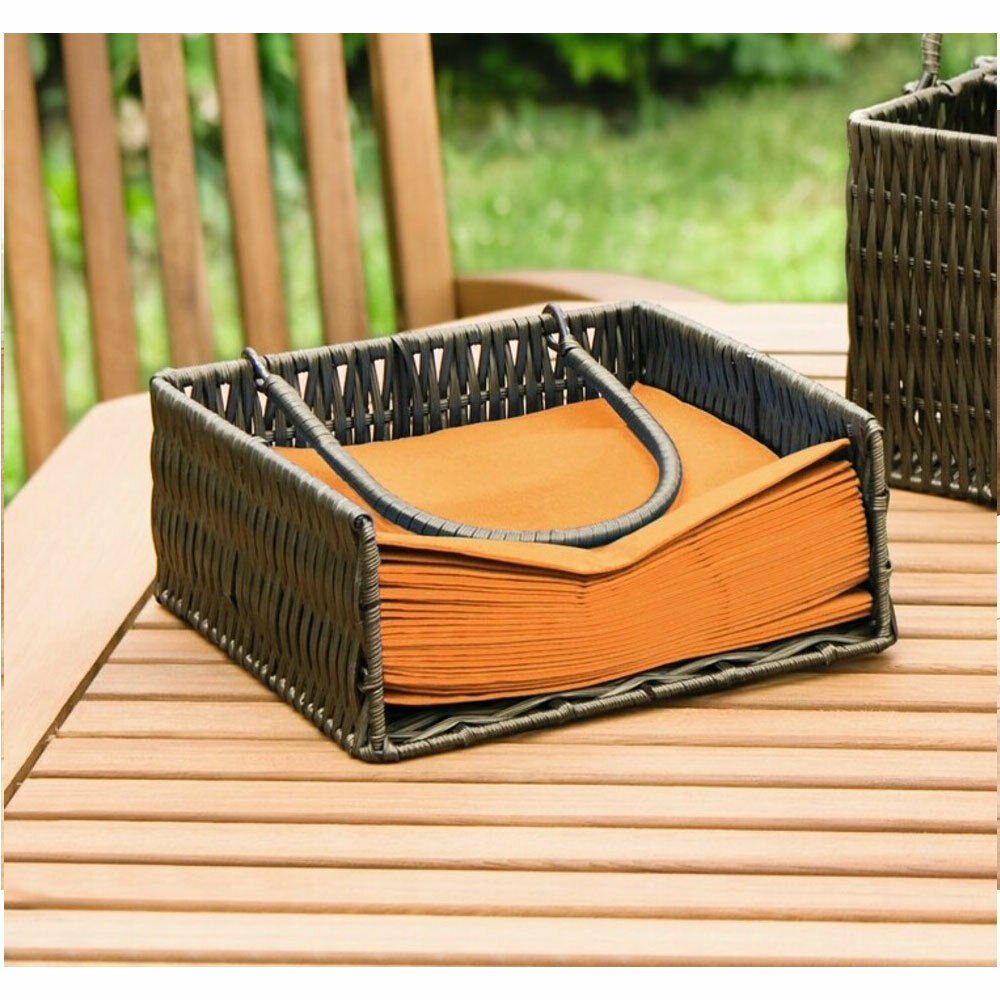 Home-trends24.de Serviettenhalter Outdoor Serviettenhalter Rattan Aufbewahrung Grillparty Box, Rattan
