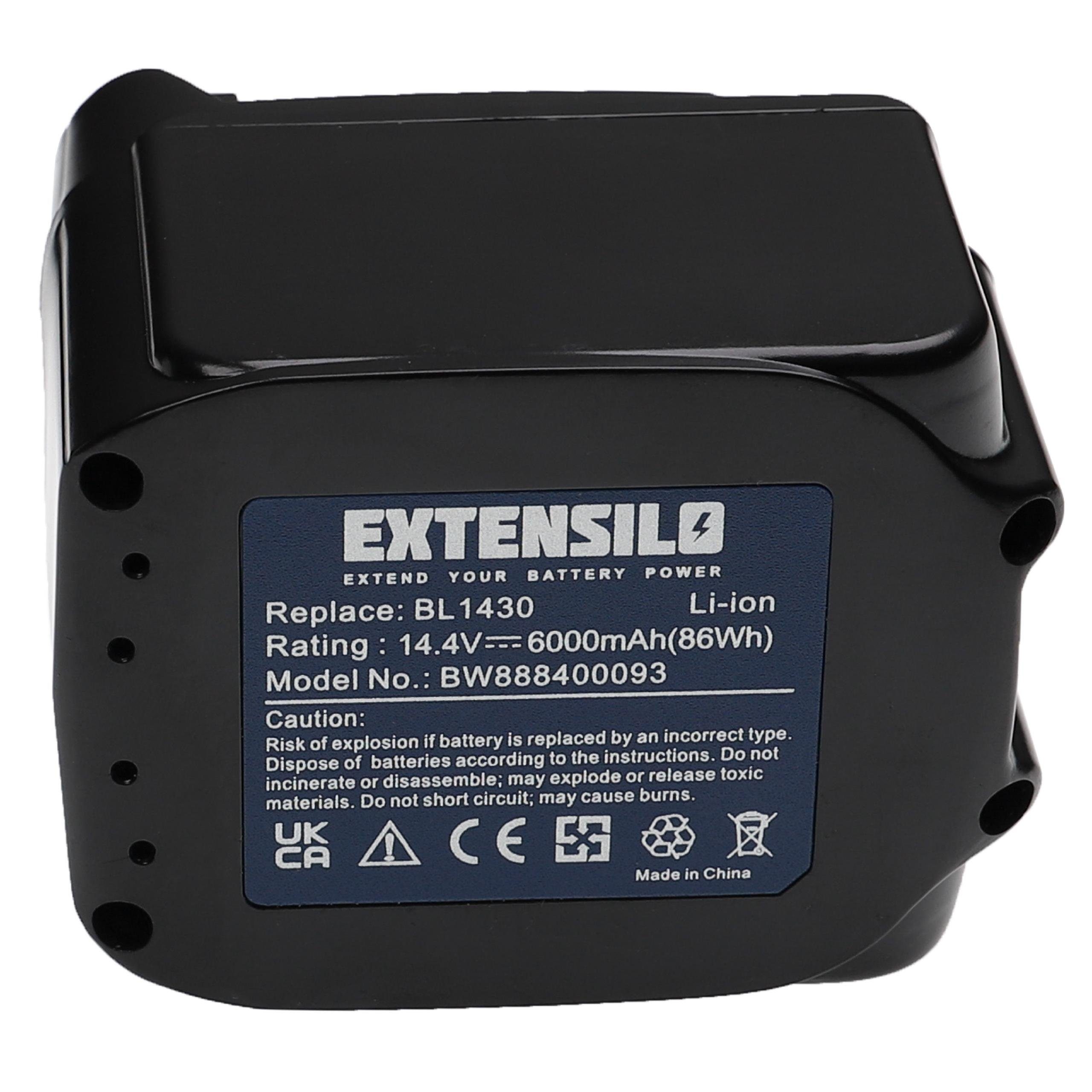 Extensilo kompatibel mit Makita TS130DRFX, TW152, TW152DZ, TW152D, TW152DRFX Akku Li-Ion 6000 mAh (14,4 V)