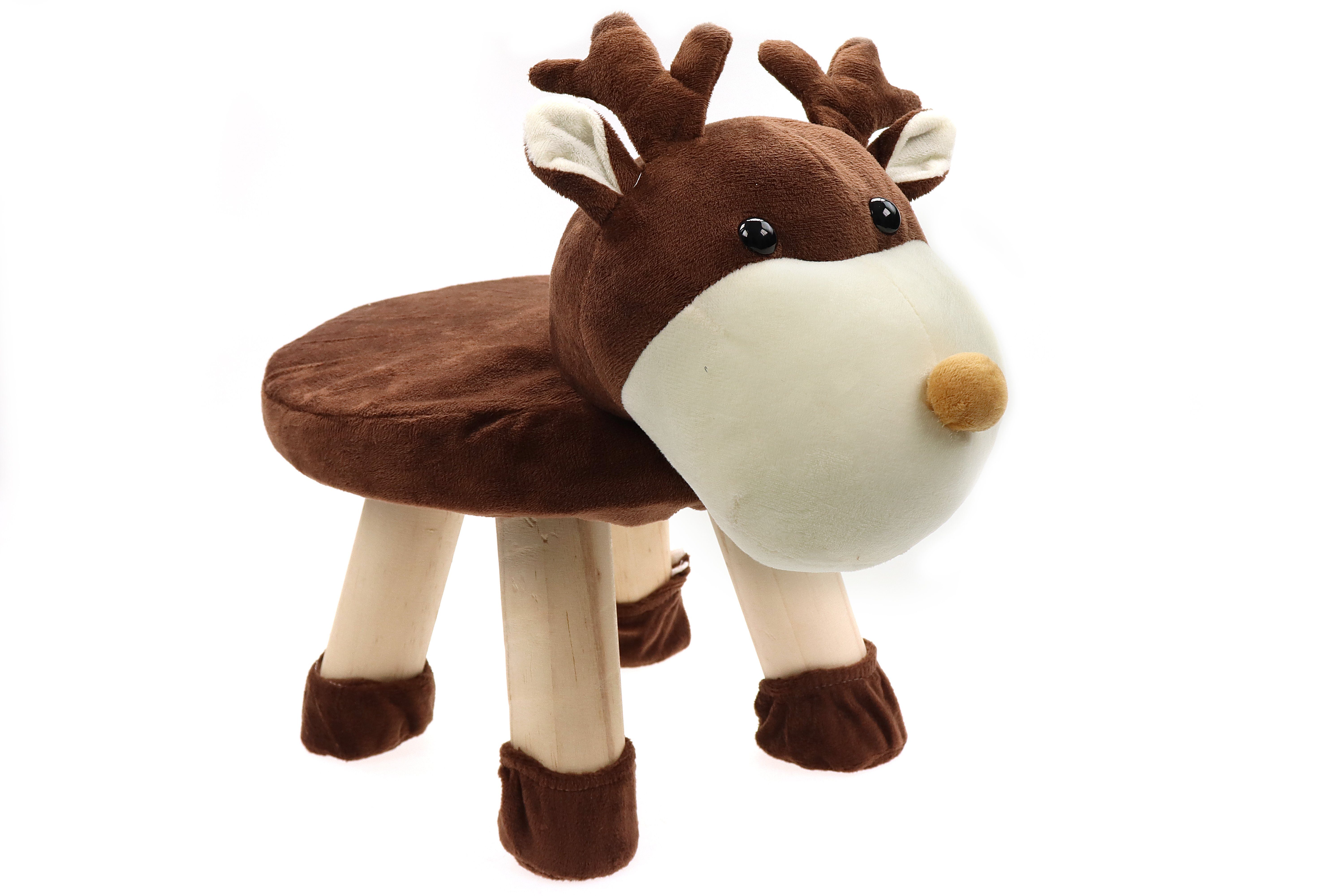 ELLUG Kindersessel Hocker für Kinder, Tiere, Plüschbezug & Holzbeine, bis 70kg 47*20*27cm