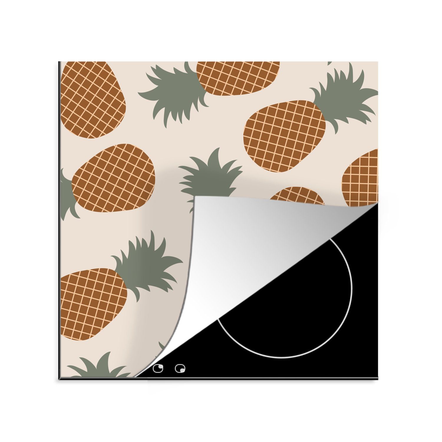 für (1 Herdblende-/Abdeckplatte 78x78 Arbeitsplatte Ananas - Obst MuchoWow Pastell küche - Muster, - Vinyl, Ceranfeldabdeckung, tlg), cm,